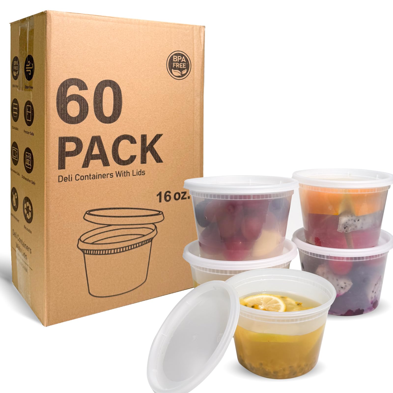 EASYTRIP 60-Pack 16 oz Deli Containers with Lids