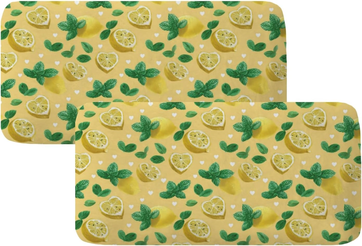 Lemon Mint Hearts Loveseat Covers Couch Covers for 2 Cushion Couch, 2-Piece Stretch Sofa Slipcovers Anti-Slip Washable Furniture Protectors for Dogs Pets