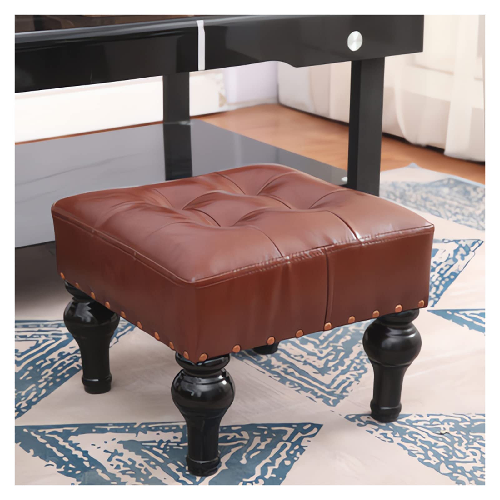 Repose-Pieds en Cuir Rembourré - Tabouret de Salon Carré 34x34x38 cm