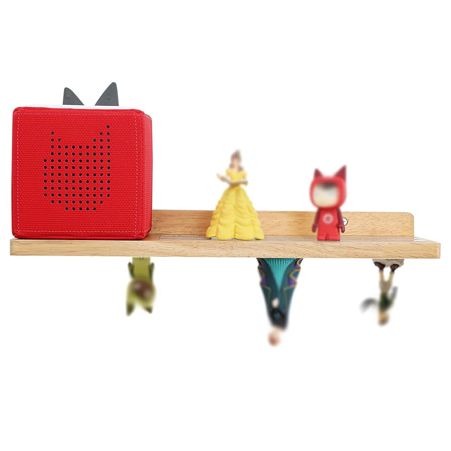 Tonie Magnetic Wall Shelf Set Of 3, Wooden Floating Shelves For Tonie Figures, Toniebox, Charging Station, Decorative Hanging Shelf For Kids, Nursery Room (Cloud And 2 Lightning