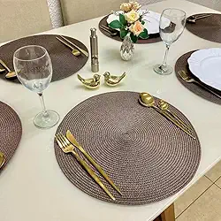 Kit 6 Peças Jogo Americano Redondo - Sousplat Redondo para Mesa Posta - Jogo Americano Elegante para Jantar, Almoço e Café - UpShop (Marrom claro)