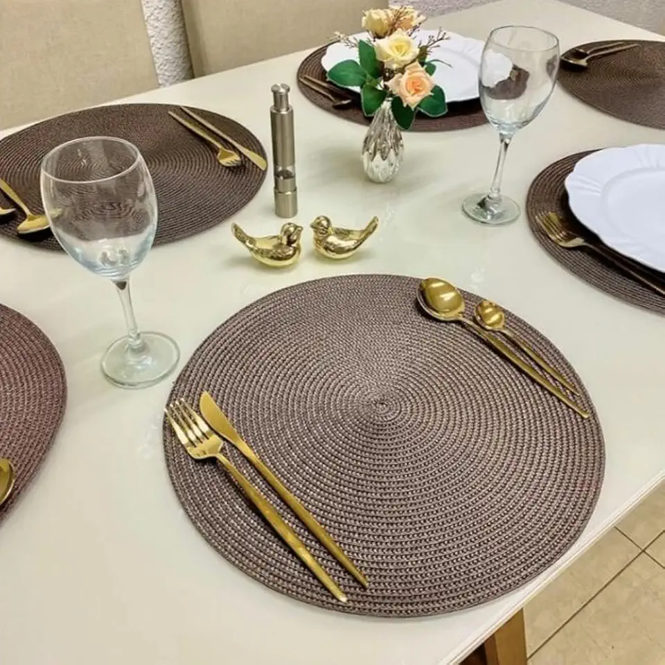 Kit 6 Peças Jogo Americano Redondo - Sousplat Redondo para Mesa Posta - Jogo Americano Elegante para Jantar, Almoço e Café - UpShop (Marrom claro)