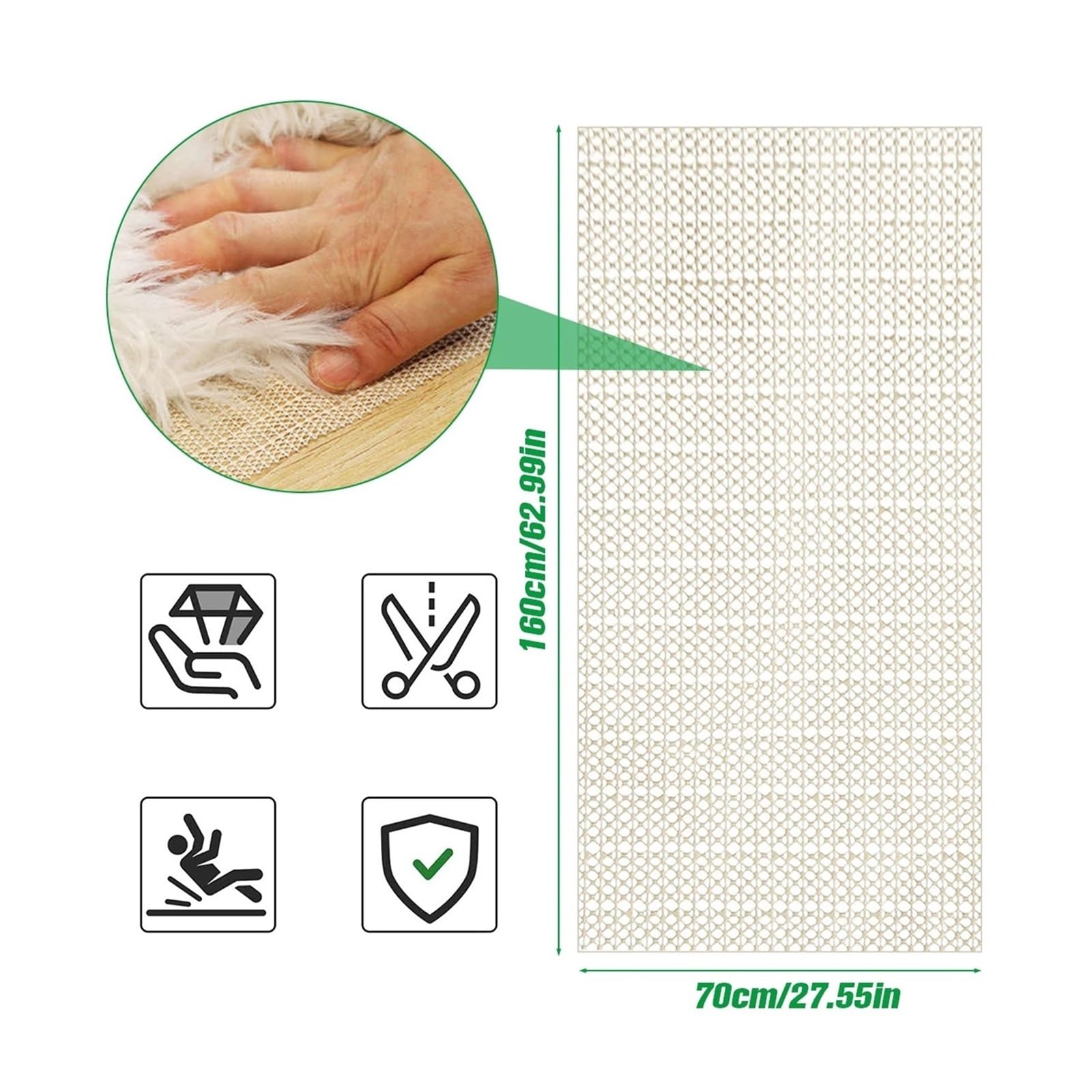 Antideslizante para Alfombras Non-Slip Carpet Underlay Rug Gripper | Anti Slip Multi Purpose Liner Non Mat Mesh for Hard Floors Cushions(70x160cm)