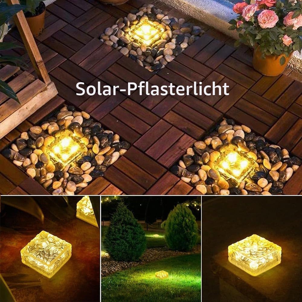 HIQE-FL Luce Solare Del Mattone Luci,4Pcs LED Luce Sepolta Percorso,LED Sepolta Mattone,Luci Solari Da Giardino,Impermeabile,Cortile,Giardino,Terrazza (Bianco caldo)