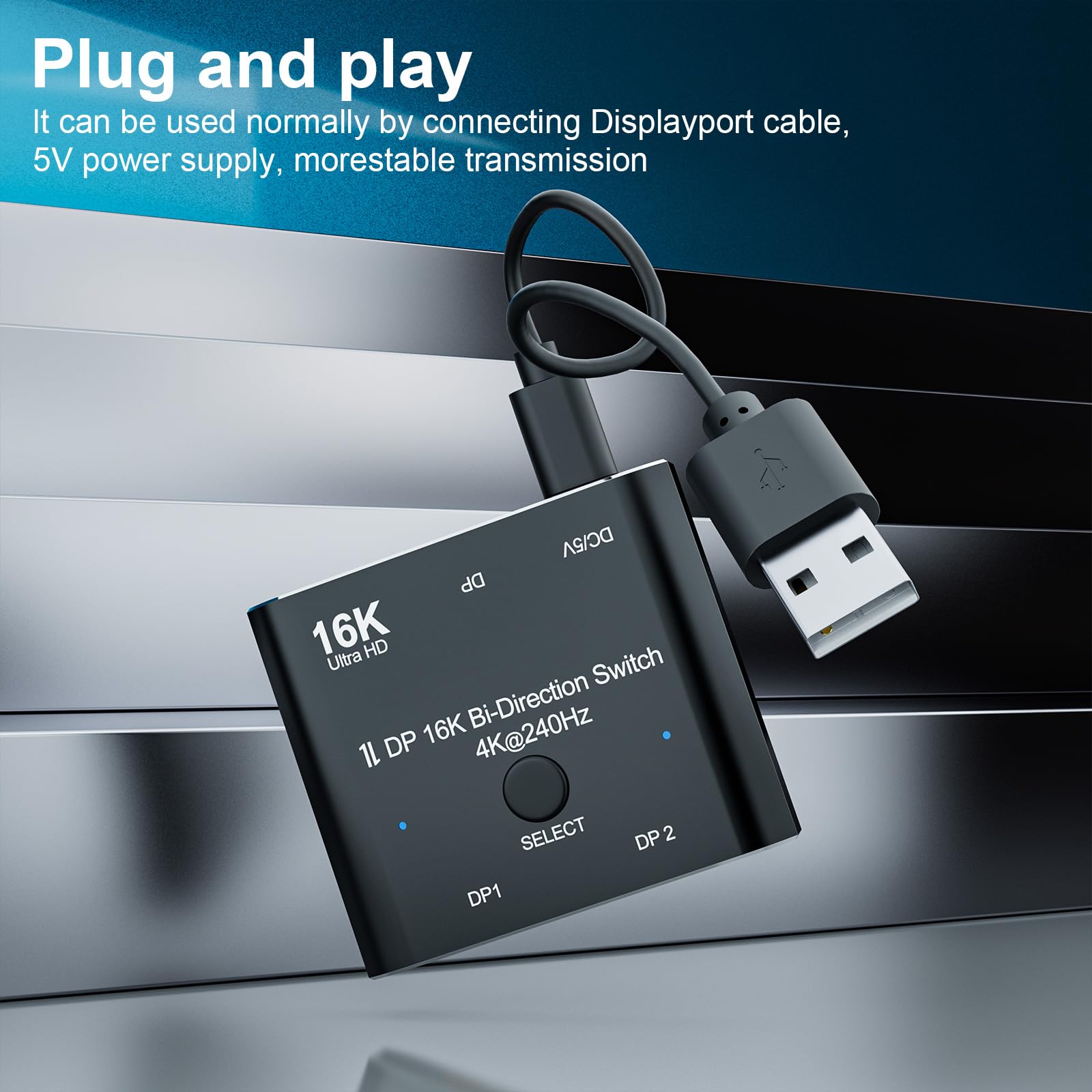 DisplayPort 2.1 16K 8K 10K DP Switch Bidirectionnel 8K@120Hz 4K@240Hz Splitter Converter pour Plusieurs Sources et Affichages