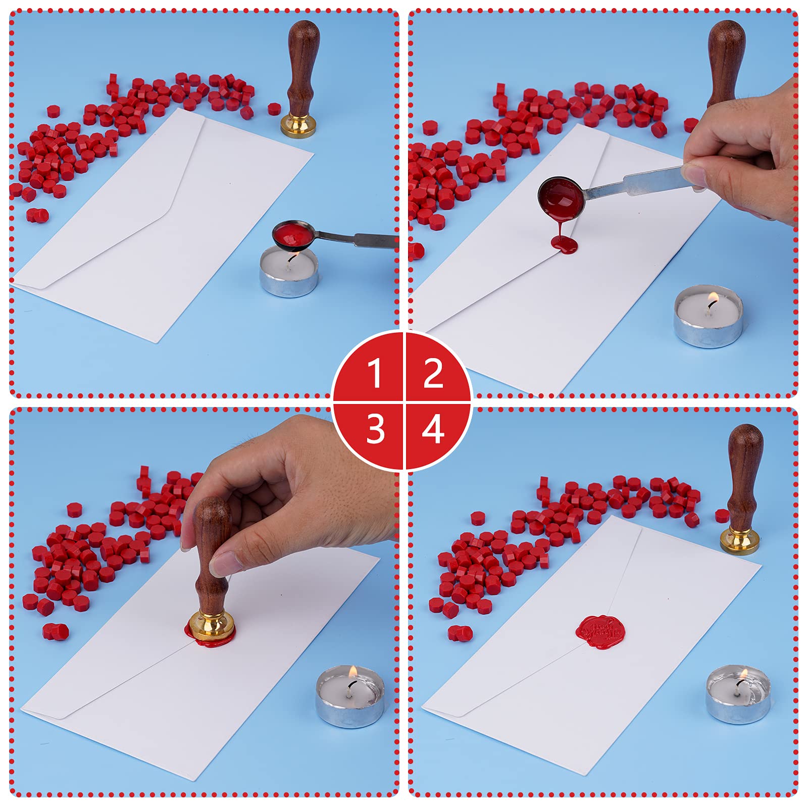 102 cuentas octogonales de cera, cuentas de cera de sellado rojo de alta calidad para cartas y certificados, tarjetas del día de San Valentín, invitaciones de boda, paquete de vino, envoltura