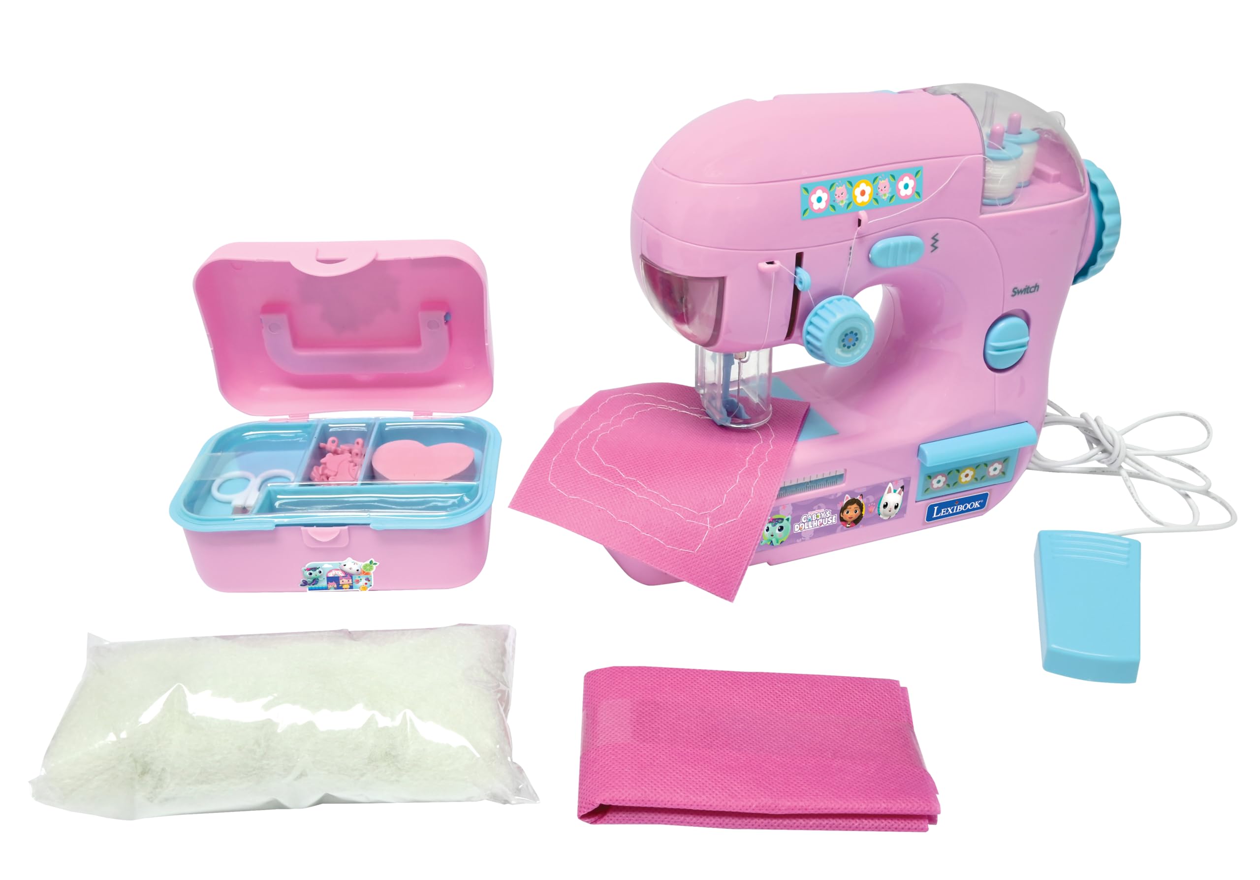 Lexibook, Gabby's Dollhouse, Máquina de Coser con Accesorios, luz y Pedal, Juguete de rol, Juego de diseño de Moda, Rosa, SW100GDHLXB