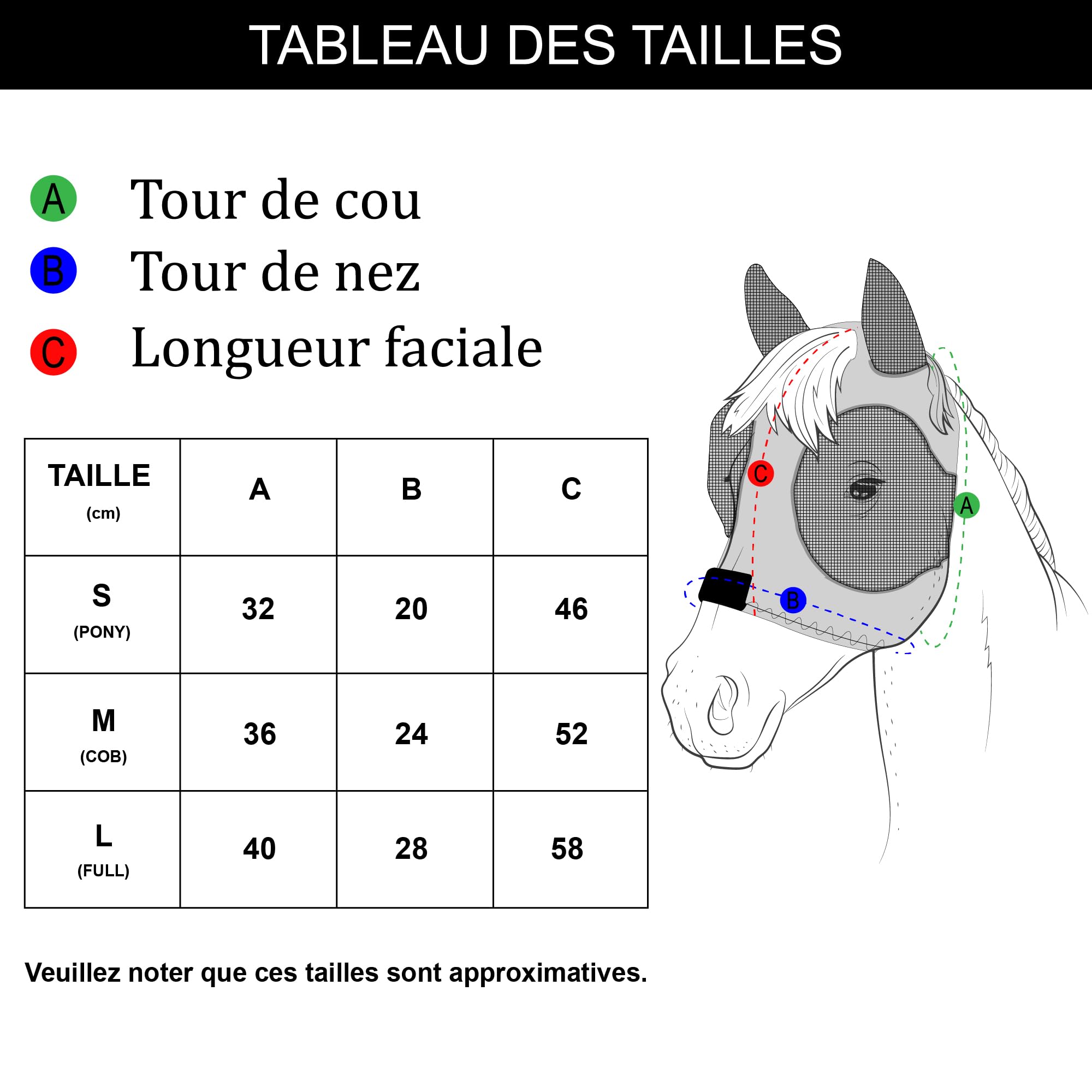 Masque Anti-Mouches pour Chevaux avec Oreilles, Protection UV, Respirant, Grands Yeux - Bleu Lac (Medium)