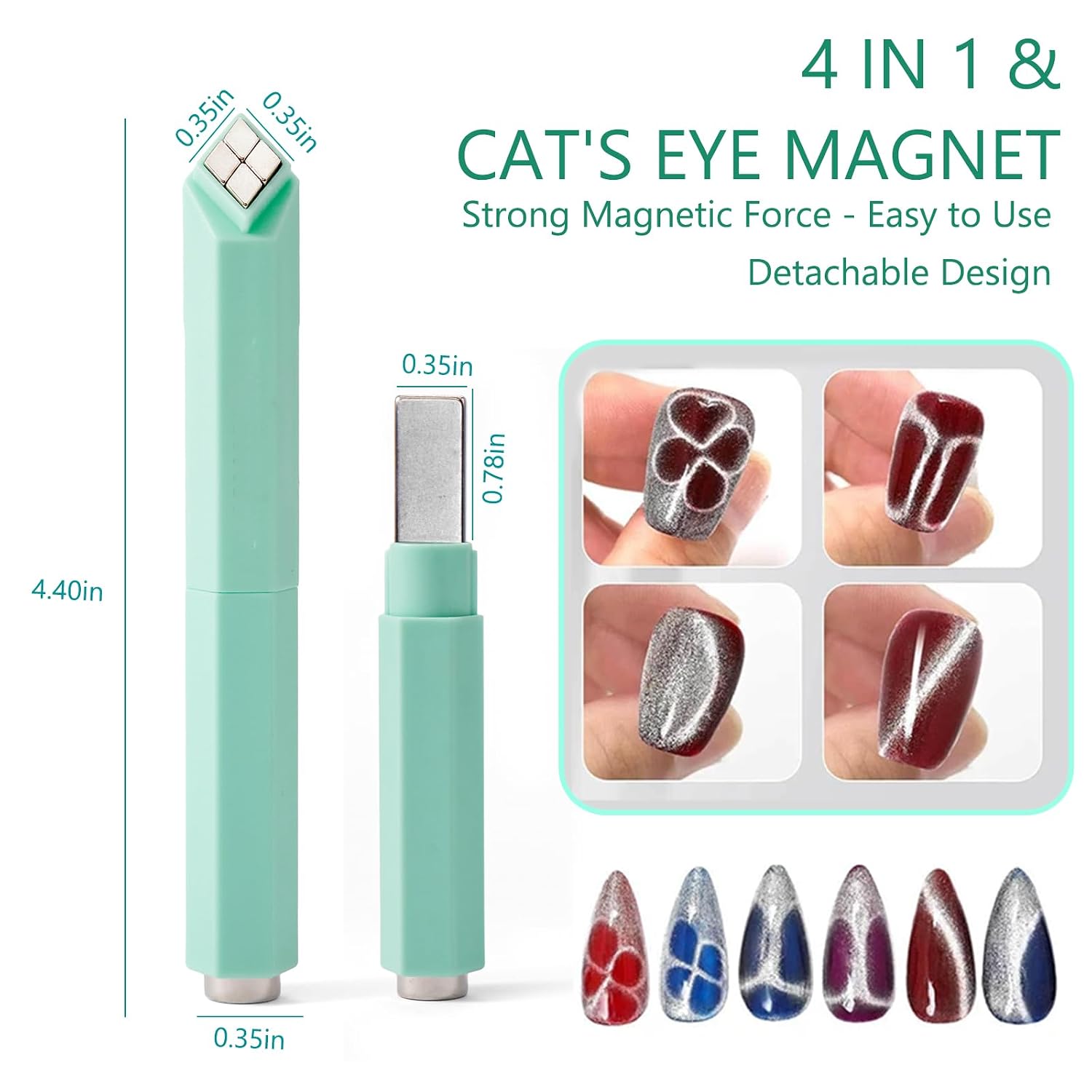 1 Piece Green Cat Eye Magnet for Nails, 4-in-1 Removable Nail Magnets for Nail Art, Magnet for Cat Eye Gel Polish
