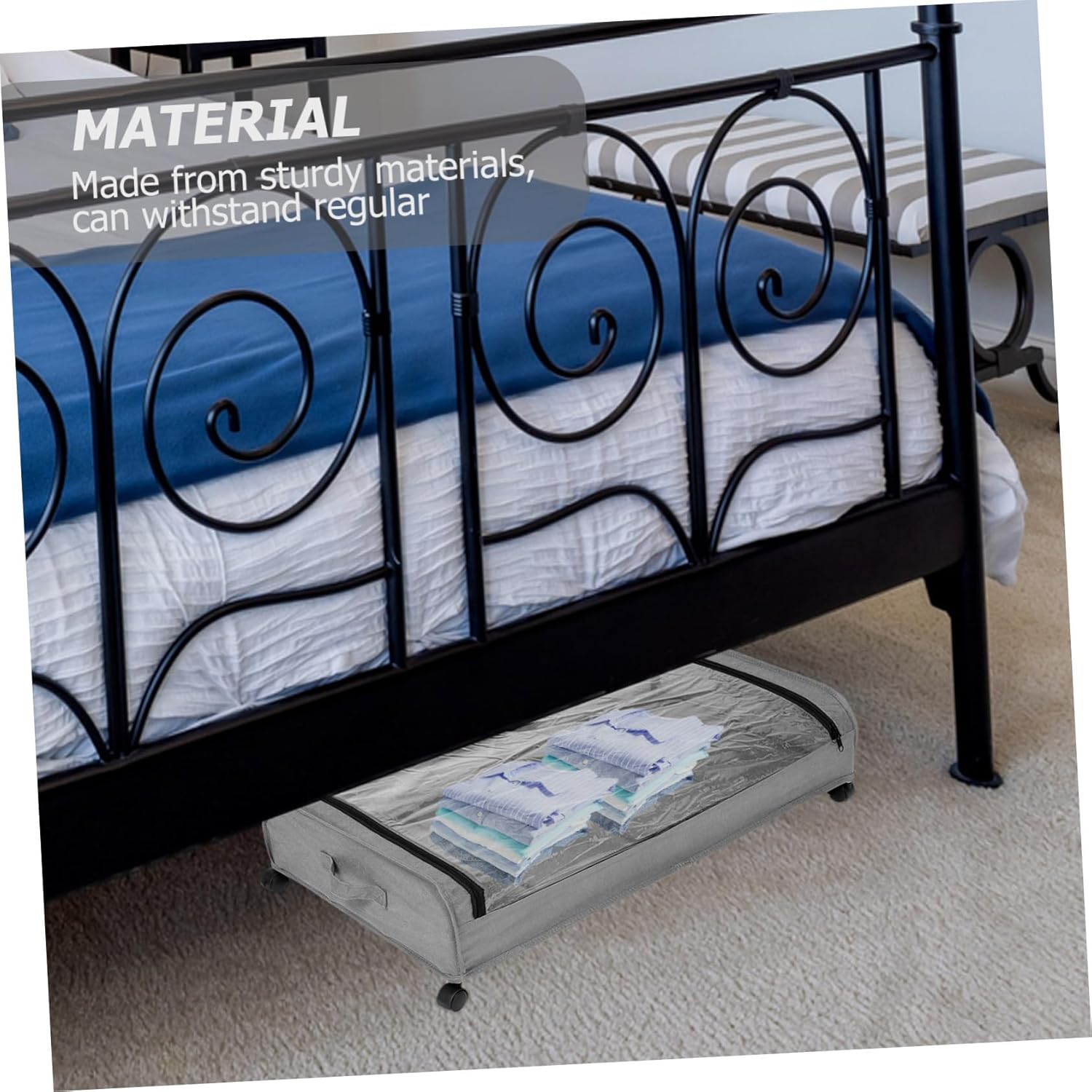 Under Bed Storage Container with Wheels Large Capacity Pull-out Underbed Organizer for Clothes Shoes Sturdy Storage Bin for Bedroom Space-saving Rolling Cart for Rooms