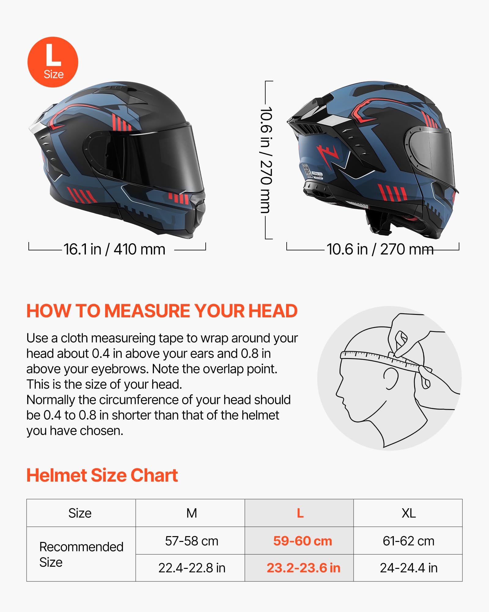 VEVOR Casque Modulable L, Casque de Moto Intégral ou Ouvert 3/4 à Mentonnière Relevable, pour Moto Routière Trajets Quotidiens Voyage, Double Visière, Léger et Confortable, Homologué Dot et ECE