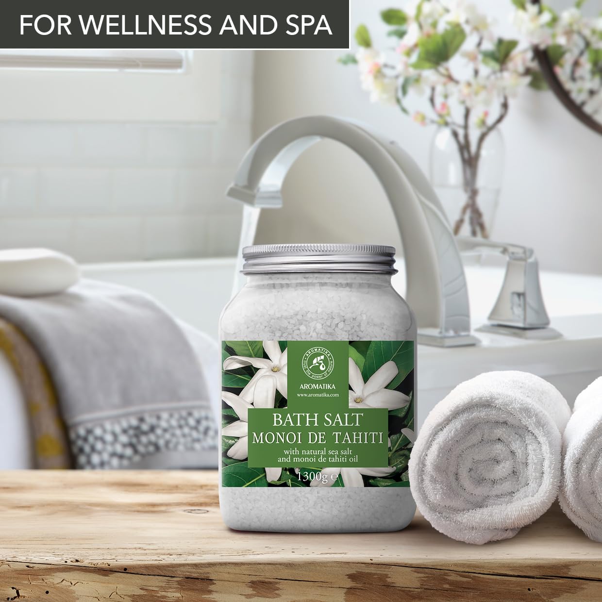 Sale da Bagno Monoi de Tahiti 1300g - Sali Marini da Bagno con Burro di Cocco Naturale & Estratto di Fiori di Gardenia - Bagno Rilassante - Buon Sonno - Sali da Bagno Aromaterapici