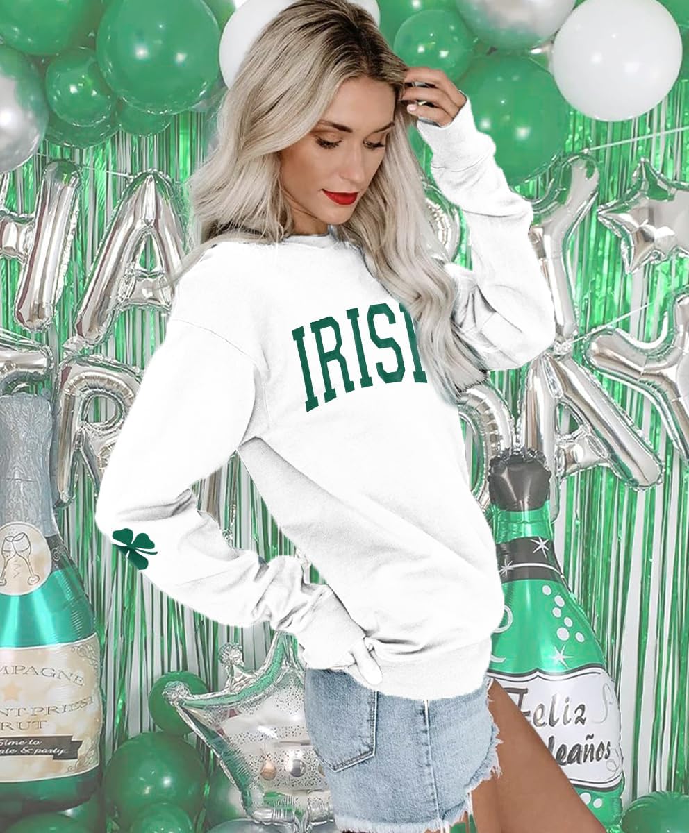 Women St. Patrick's Day Sweatshirts Shamrock Clover Print Shirts Casual Irish Gift Long Sleeve Loose Fit Tops - Image 3