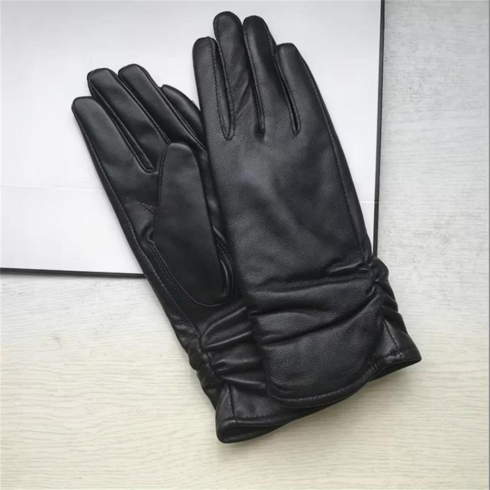 Guanti da donna in vera pelle di pecora, guanti da guida caldi per l'inverno con tecnologia touchscreen, foderati in pile spesso