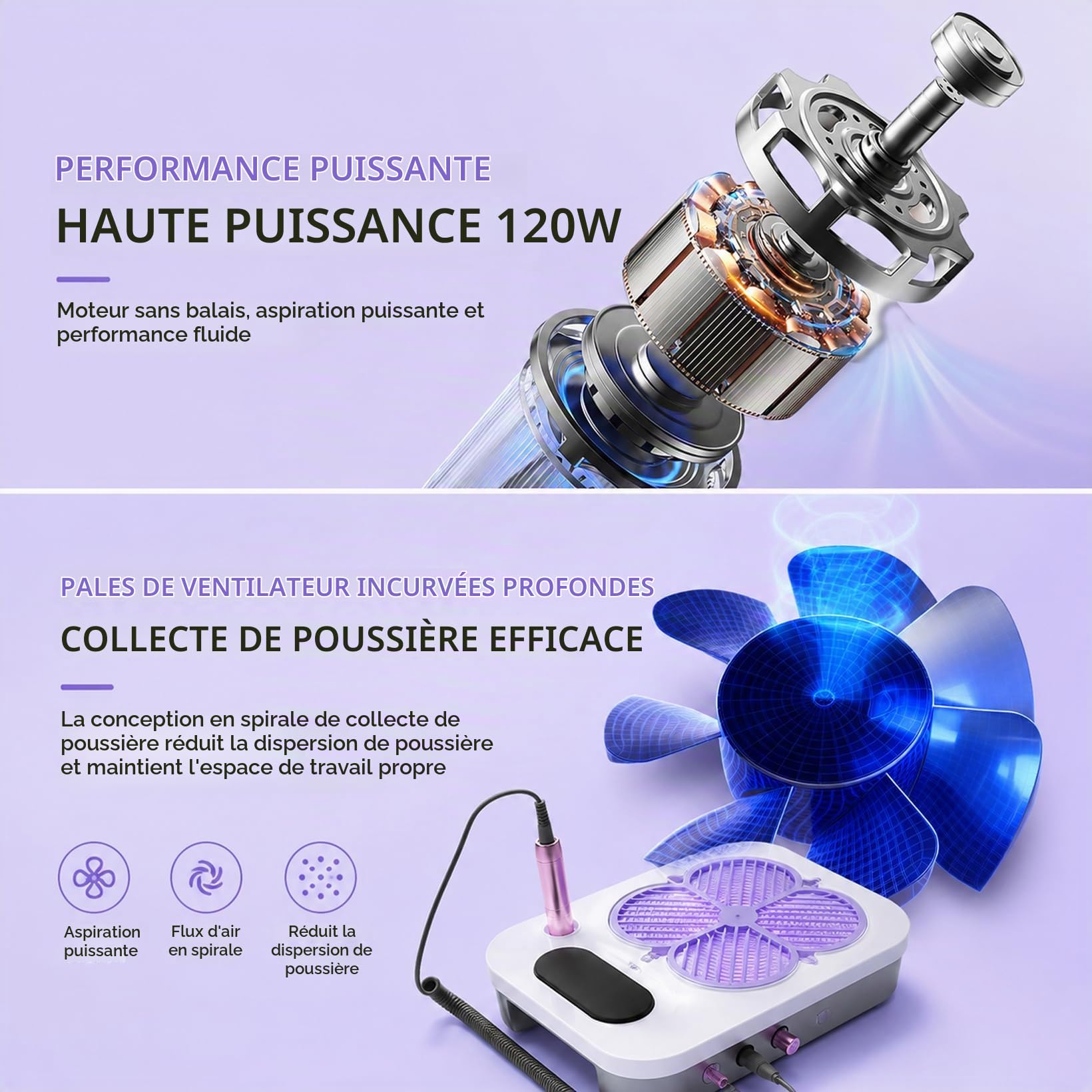 Kit Manucure 3 en 1, Lime à Ongles Électrique avec Aspiration