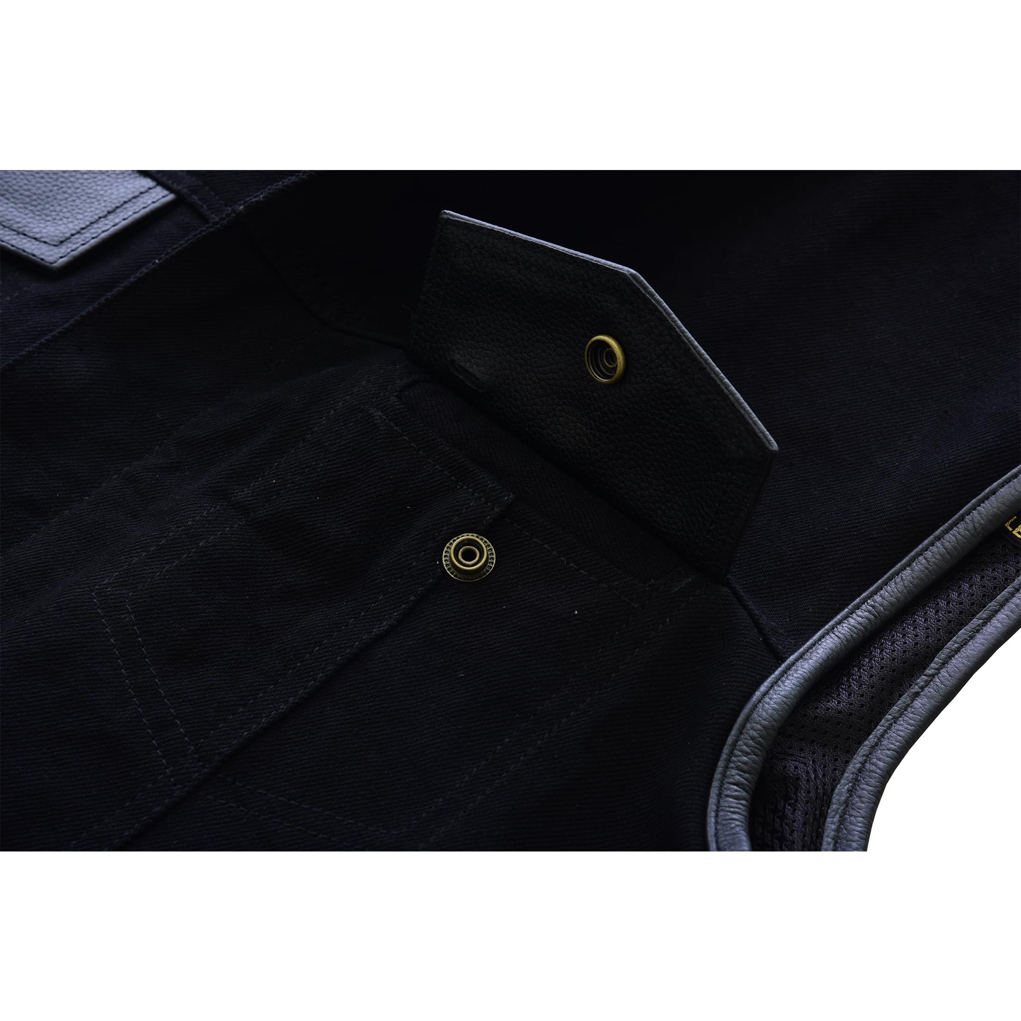 Black Anarchy Club Gilet de motard en denim avec bordures en cuir et poches profondes