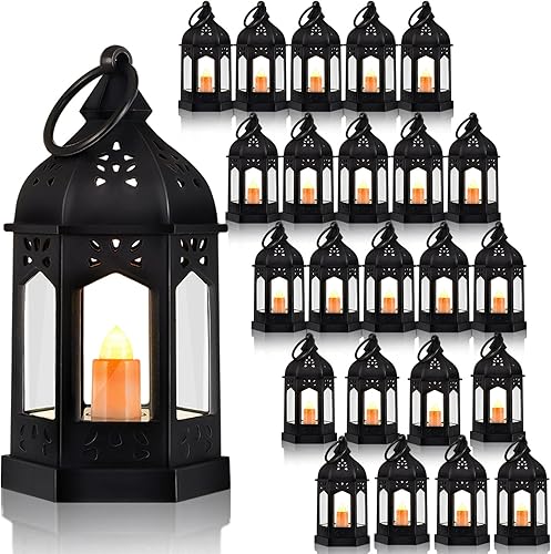 Miniatura 7 de 24 piezas de mini linterna de Halloween con velas LED parpadeantes, luces de Navidad, decoración de mini linterna colgante de estrella, linterna de