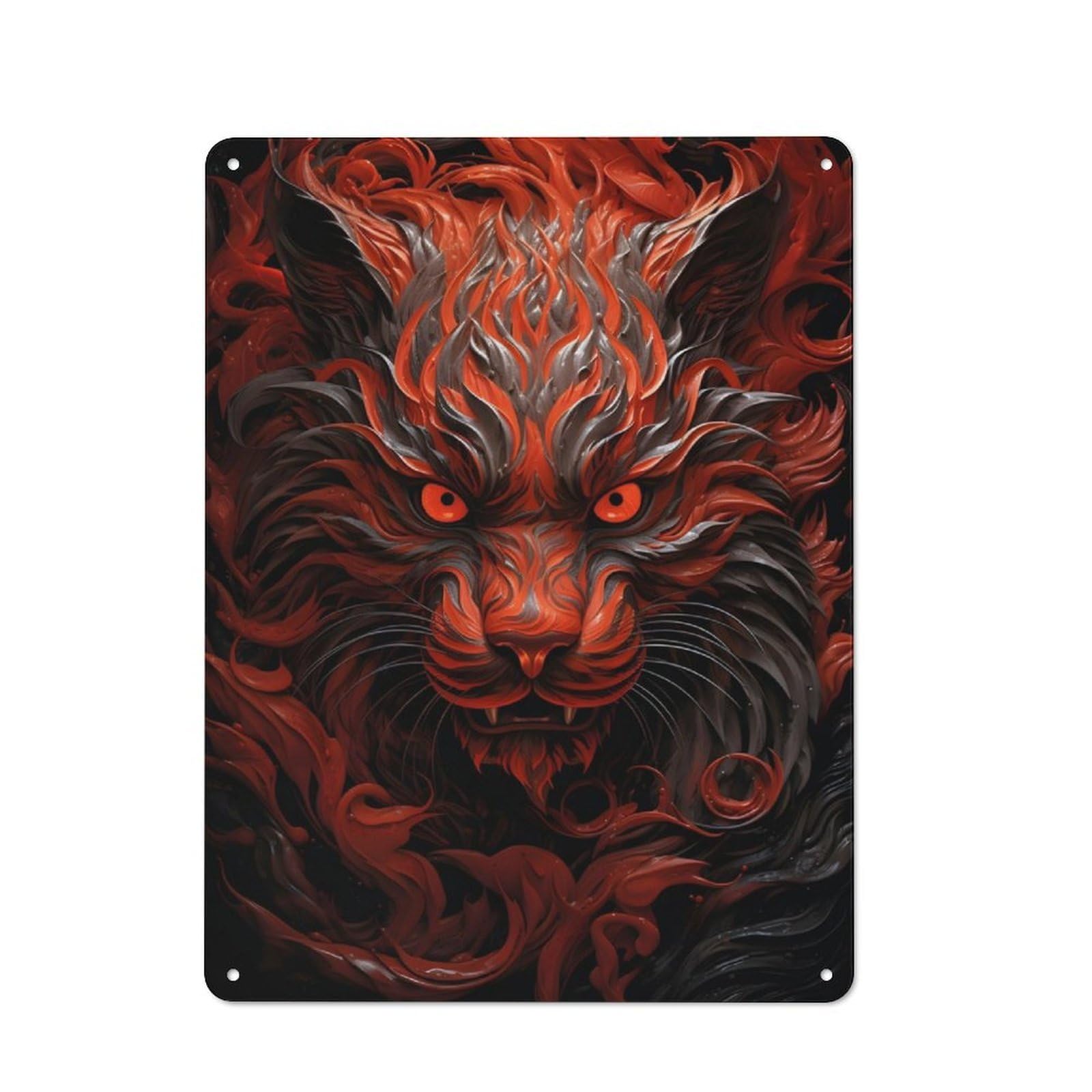 Fierce Red Tiger Decorative Metal Plaque 40x30cm, Modern Retro Urban Room Decor for Workspace, Cafe, Hallway Or Garage
