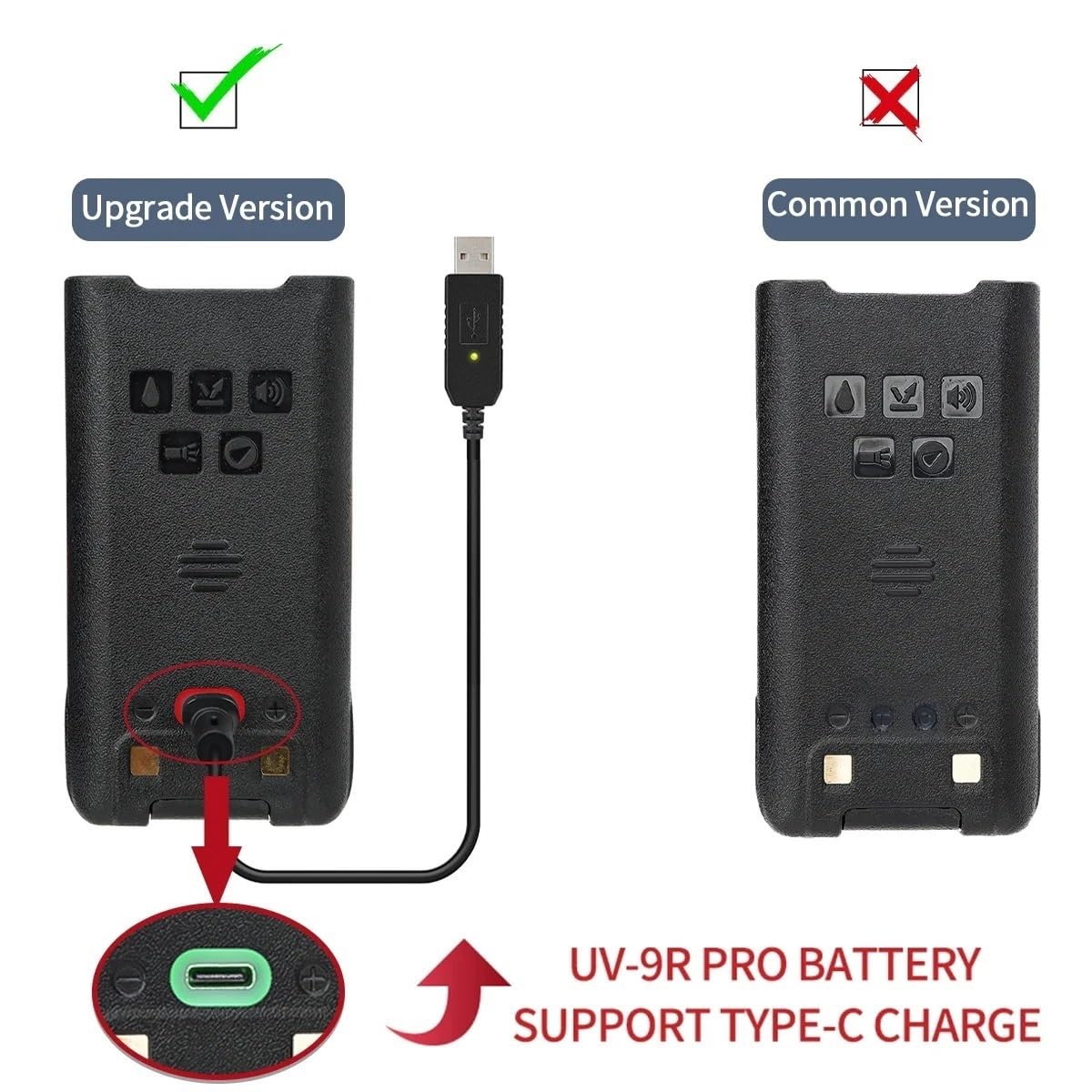 Batteria agli ioni di litio Pro UV-9R da 7,4 V, compatibile con Baofeng,
