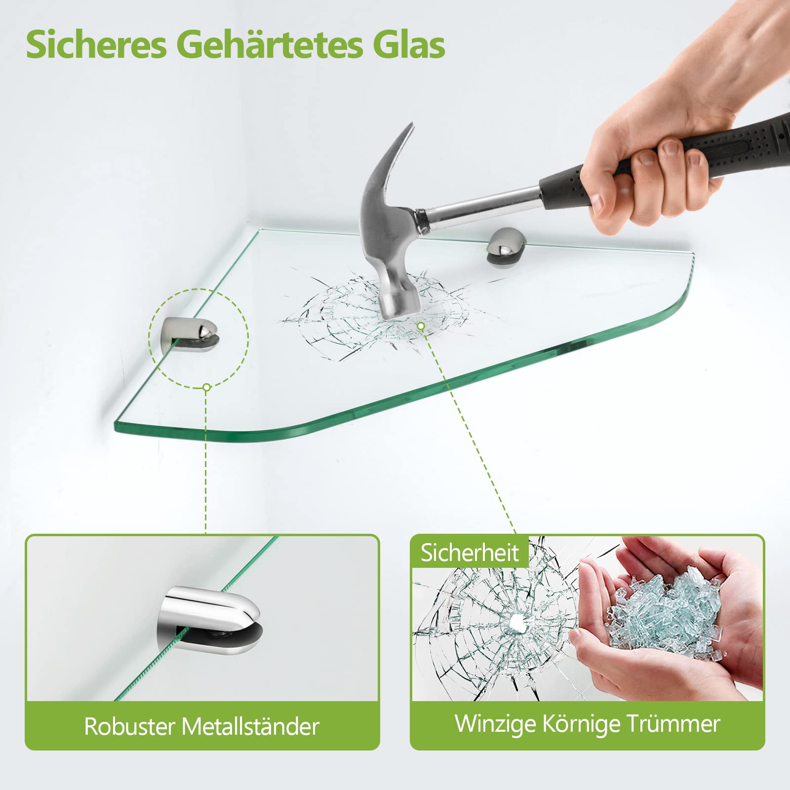 S'AFIELINA Repisa Esquinera Ducha Vidrio Templado 6 mm 23x23 cm 2 Pieza | Balda Cristal para Baño, Panel de Vidrio de Repuesto para Esquina de Mampara, Accesorio Ducha