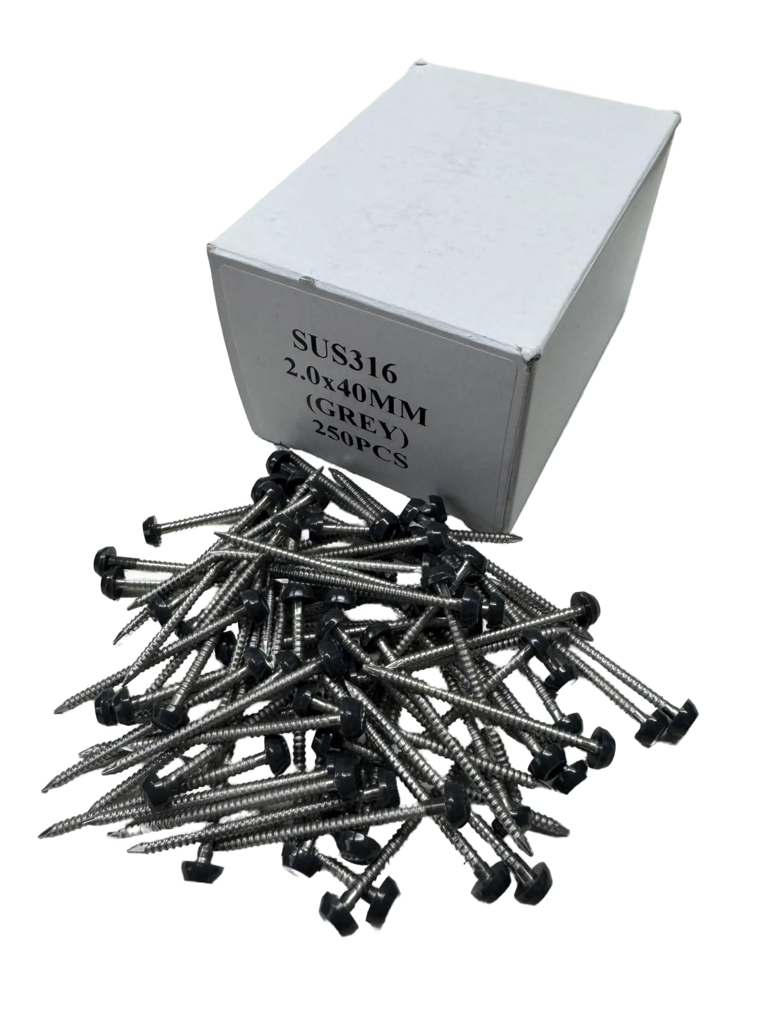 40 mm Clavos con Cabeza de Plástico (250 unidades), Acero Inoxidable, UPVC, Gris-Antracita