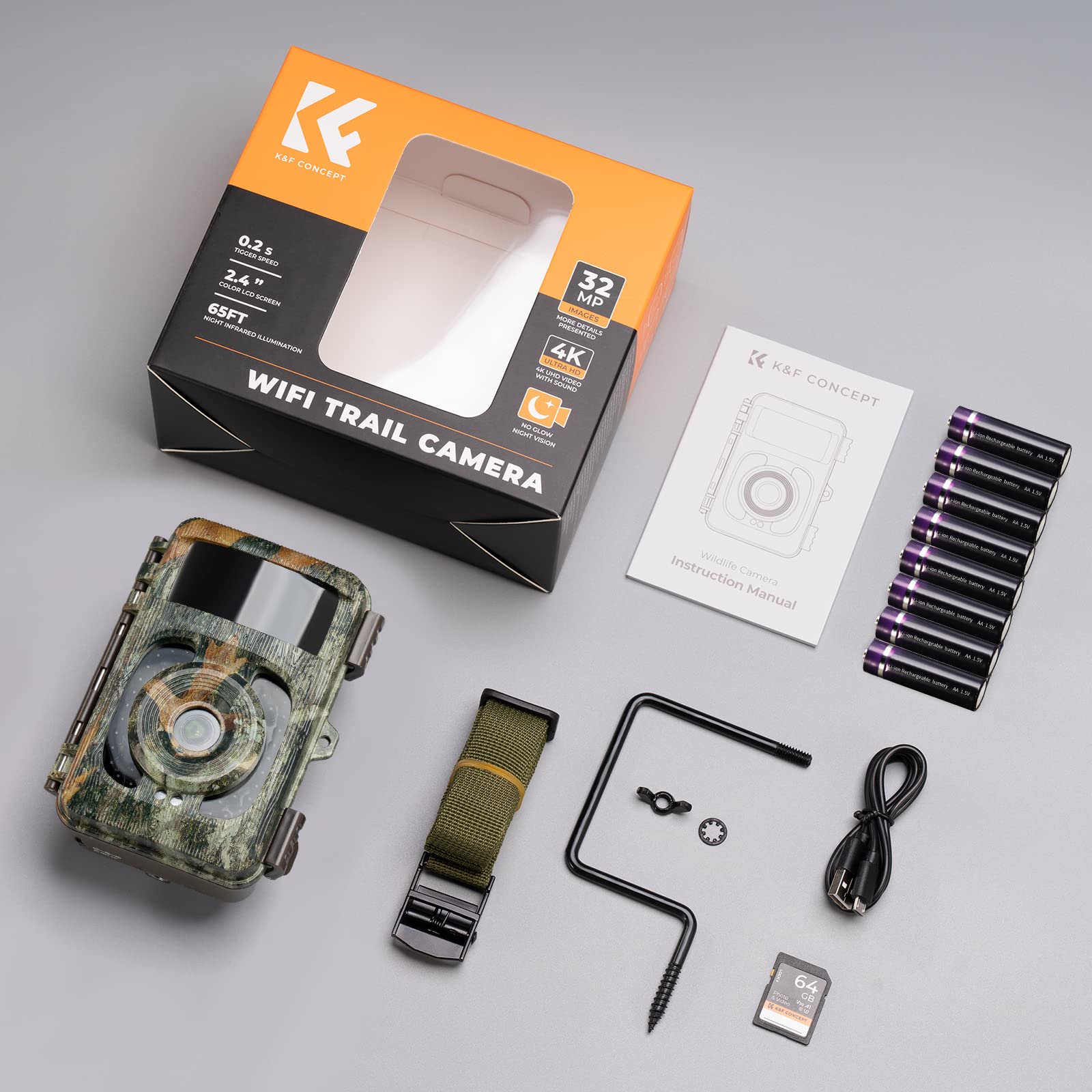K&F CONCEPT 48MP 4K WLAN Wildkamera handyübertragung, WiFi Wildkamera mit bewegungsmelder nachtsicht 0,2s No Glow LEDs IP66 120°Erfassungswinkel Jagdkamera mit 64G Speicherkarte und 8 Batterien
