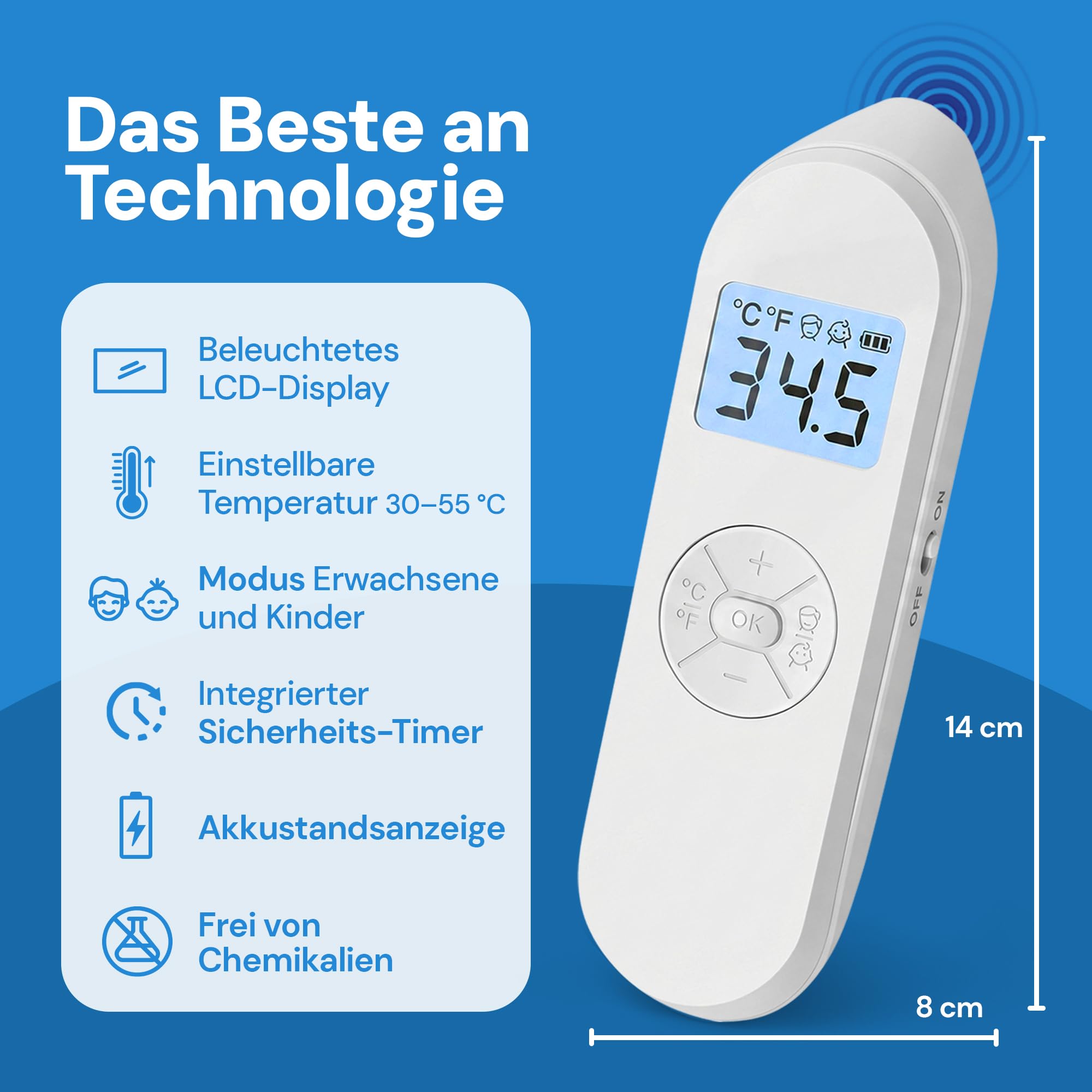 Mückenstich Hitzestift - Elektrischer Insektenstichheiler gegen Mücken- & Insektenstiche, LCD-Display, 30-55°C, USB-C, Kinder & Erwachsene