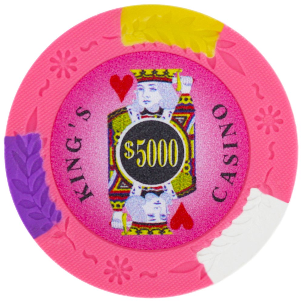 Brybelly King's Casino Premium Poker Chip 14-gramowy ciężki kompozyt gliniany - opakowanie 50 sztuk (5000 $ różowy)