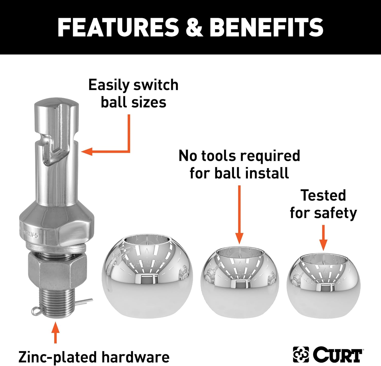 CURT Manufacturing 42225 1 in. Shank Switch Ball Set with 1-7/8 in., 2 in., and 2-5/16 in. Balls, Packaged