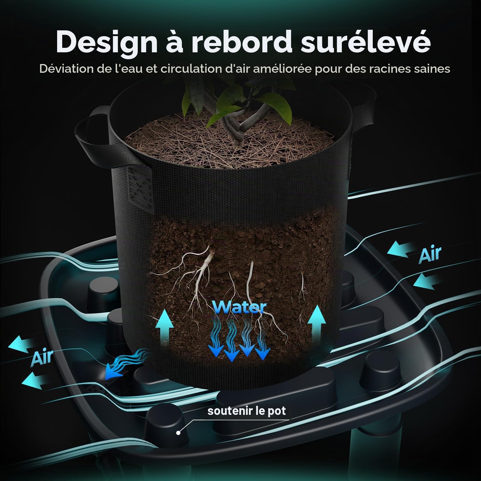 MARS HYDRO Système de drainage automatique - 4 bols + 1 pompe + 4 sacs de plantation (18,9 l) - Pour plantes en pot