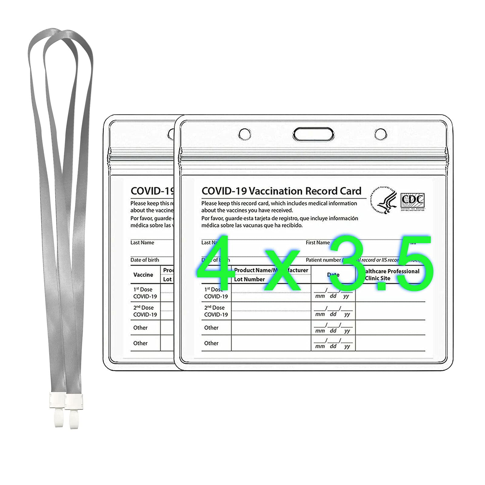 Buy ZARINO 2 Pack CDC Vaccine Card Holder with lanyards, 4 x 3.5 Inch