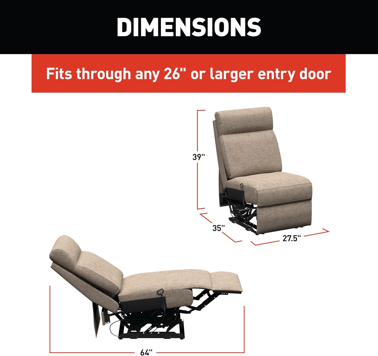 THOMAS PAYNE Signature Heritage Series Dellmead RV Theater Seating Armless Recliner with Manual Recline, High-Density Foam Cushioning, Dual Cupholders - 2024044113