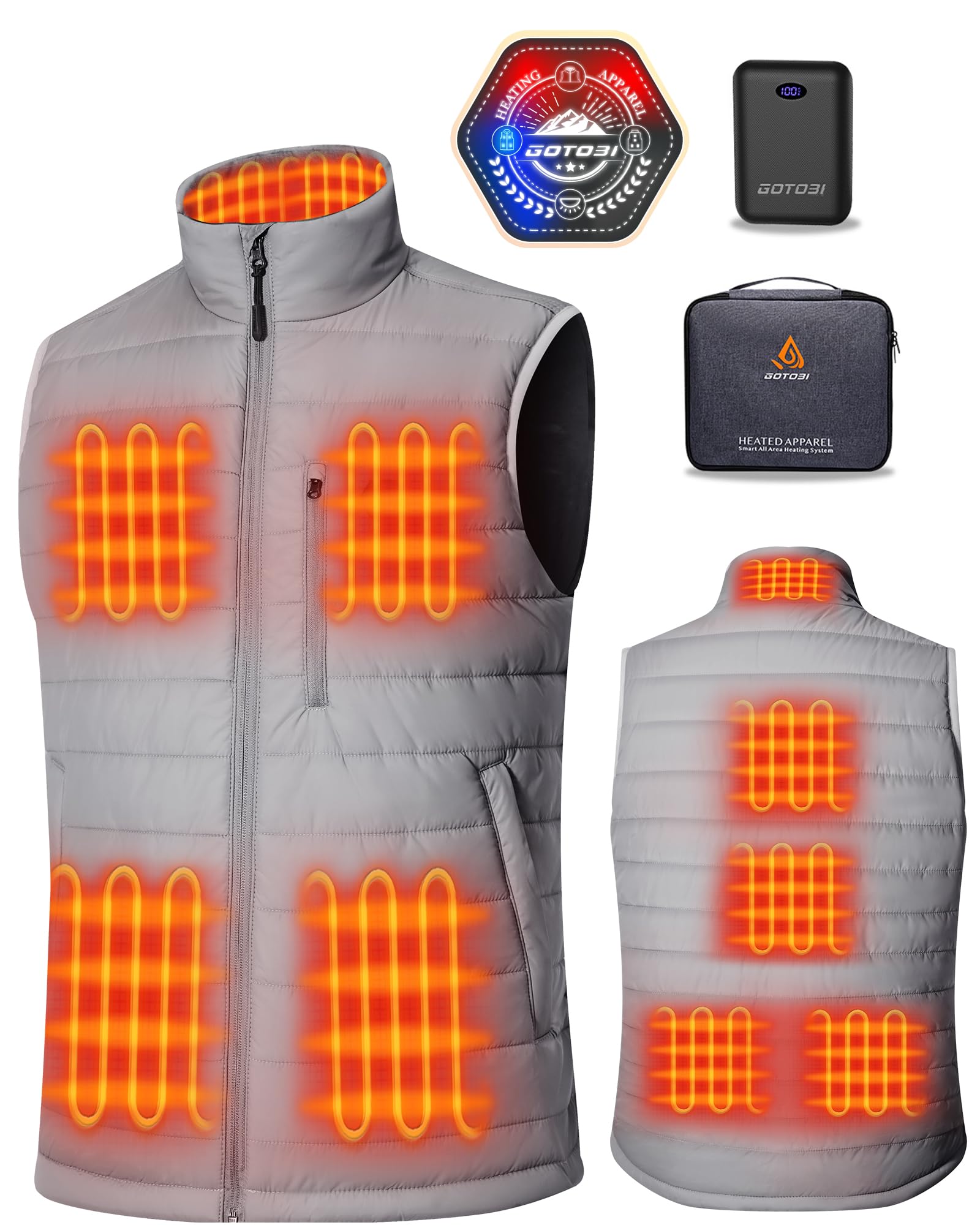 GOTOBI Men's Heated Vest with 16000mAh 7.4V Battery, Ergonomics Heating System, Smart Temp Control, Heated Vest for Men