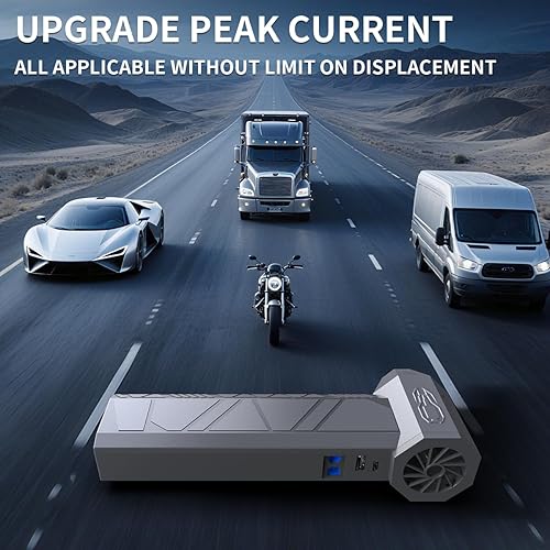 Miniatura 6 de Arrancador de coche pico de 5000 A, ventilador ultrarrápido de 16 V, motor sin escobillas de 130 K RPM, banco de energía de 18,800 mAh, carga rápida