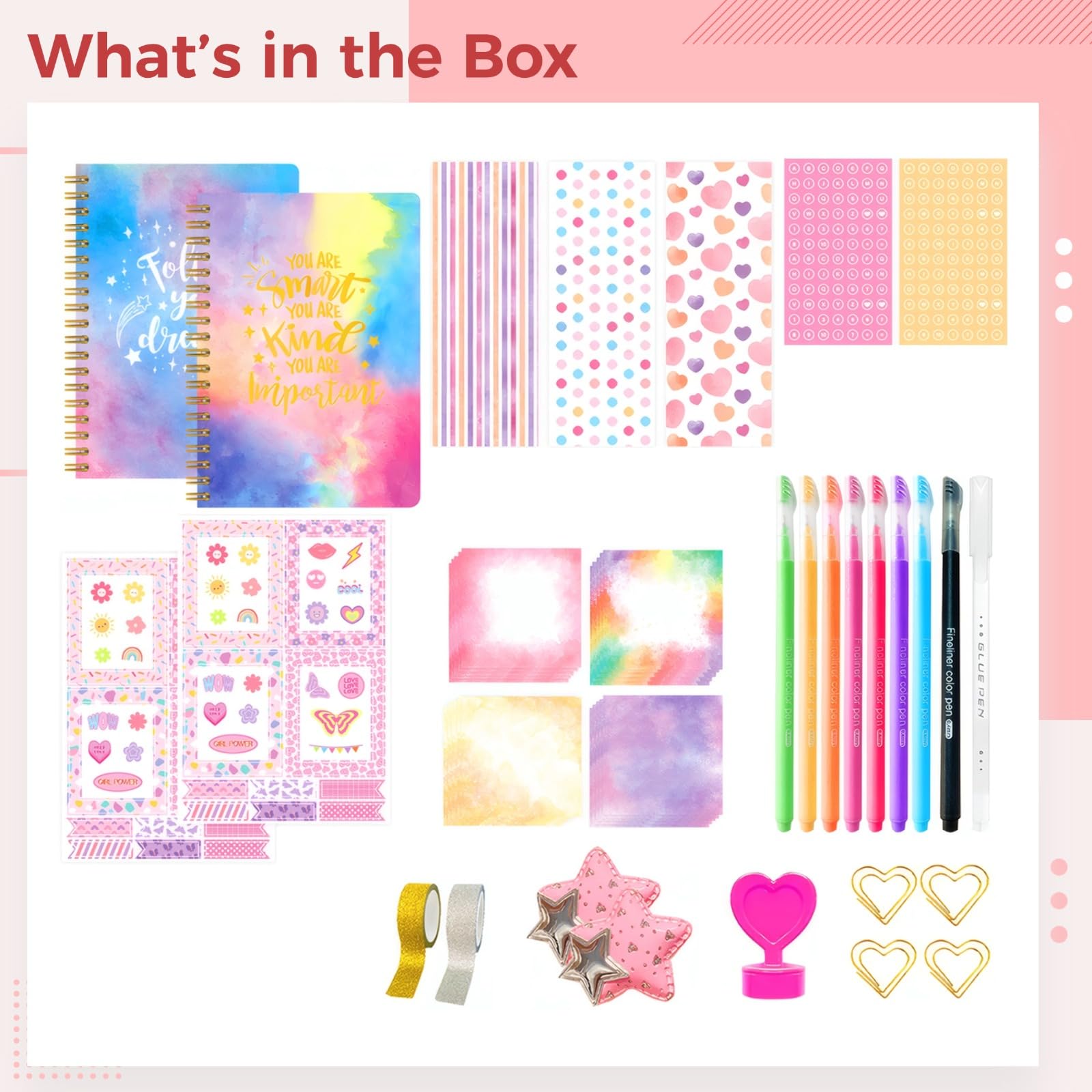 Generisch 13 tlg. DIY Journaling Kit, mit Notizbüchern, Stickern, Journaling Tapes und Stiften, mit Deko Zubehör, kreatives Journal Set für Teens und Erwachsene