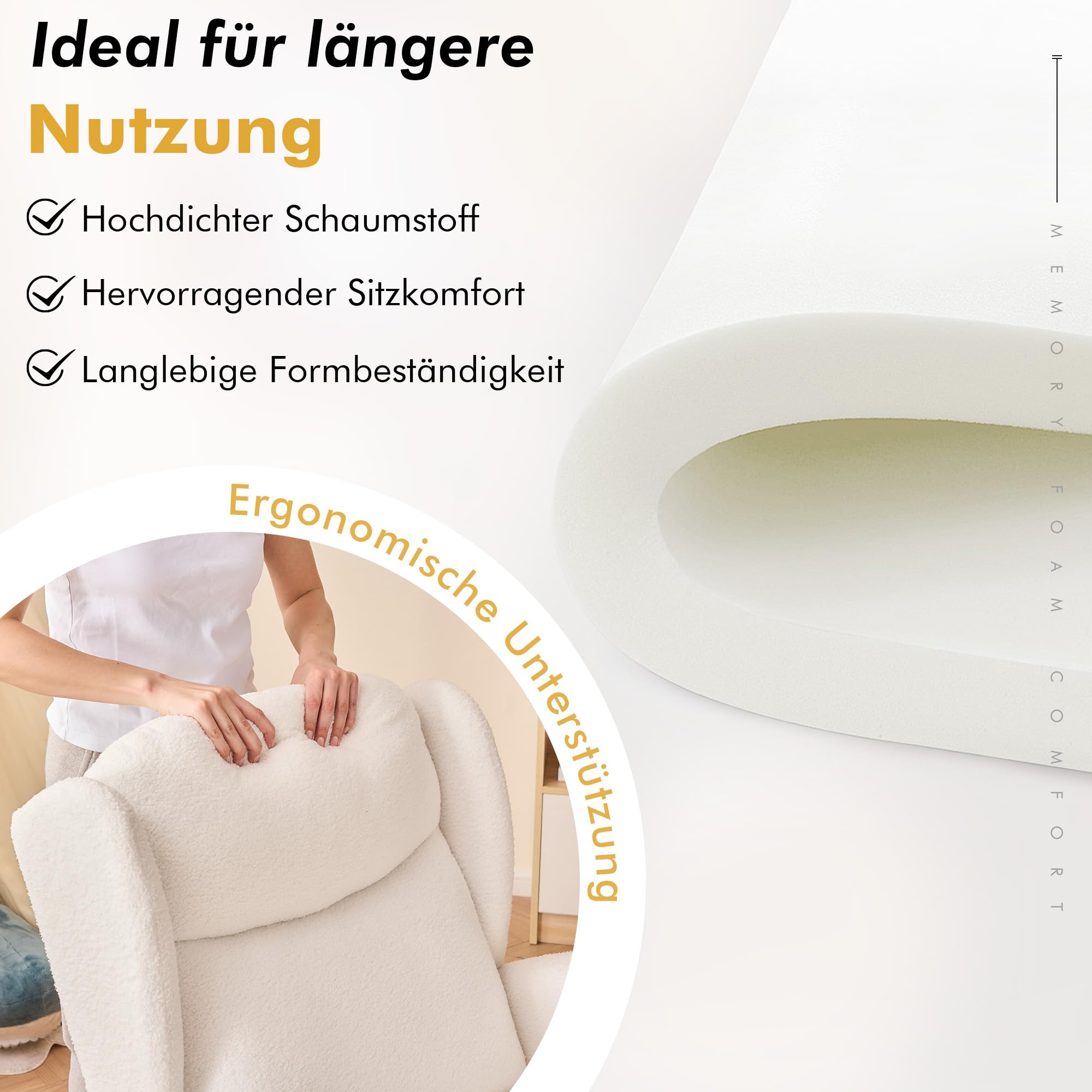 DEKKETO Schaukelstuhl mit Fußstütze, Großem Sitz und Seitentasche, Stillsessel Stillstuhl mit Ausziehbarer Beinauflage, Hoher Rückenlehne Rocking Chair für Wohnzimmer Innen, Teddy-Stoff, Weiß