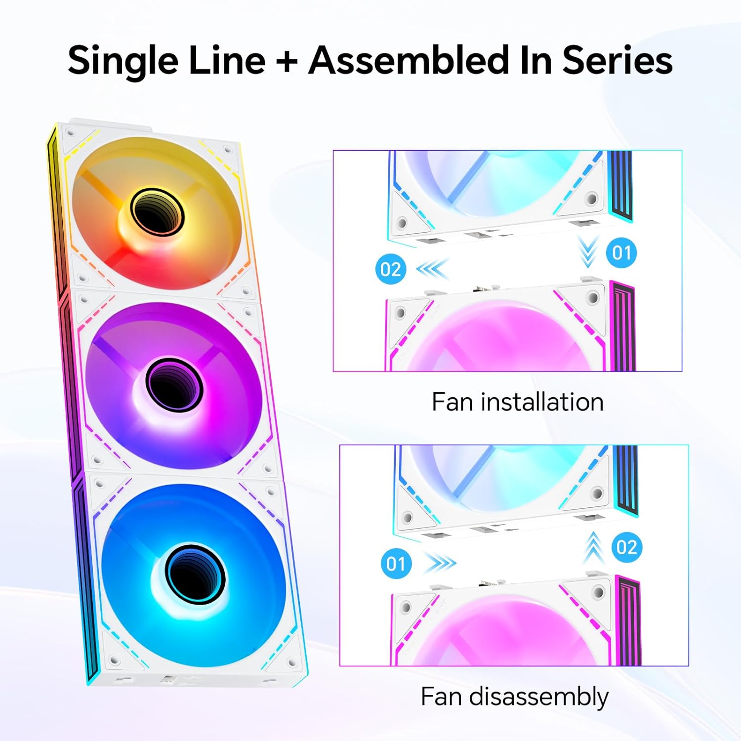 TL-M12QRW-S X3 120mm ARGB White PC Case Fans 3-Pack, Reverse Blade Design, 1500RPM PWM Fans with Daisy-Chain, 47.6CFM, S-FDB Bearing, Infinity-Mirror Lighting for PC Cases and CPU Coolers
