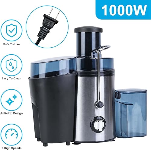 Miniatura 2 de Máquina exprimidora, extractor centrífugo de 1000 W para verduras y frutas con ajuste de 3 velocidades, máquina exprimidora centrífuga de acero
