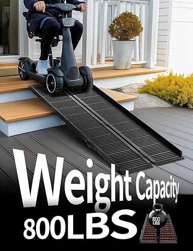 Vista 19 de FACHNUO Rampa portátil para silla de ruedas de 2 pies, rampas de aluminio antideslizantes con asa, rampa plegable para sillas de ruedas