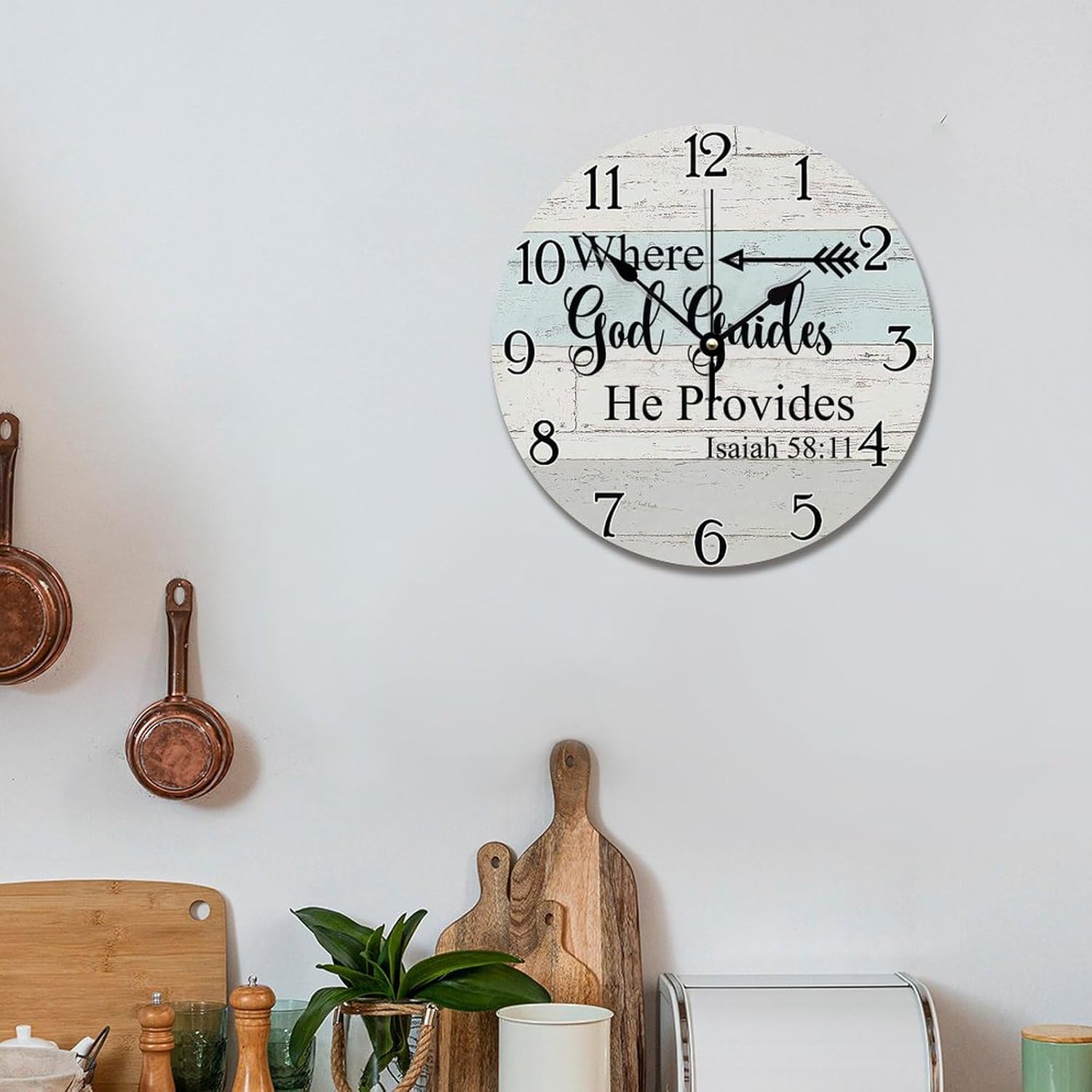 Bible Verse Wall Clock Where God Guides He Provides 12 Inch Wall Clocks Battery Operated Clock Silent Non-Ticking Scripture Print Decor for Bedroom Living Room Farmhouse Wall Decor