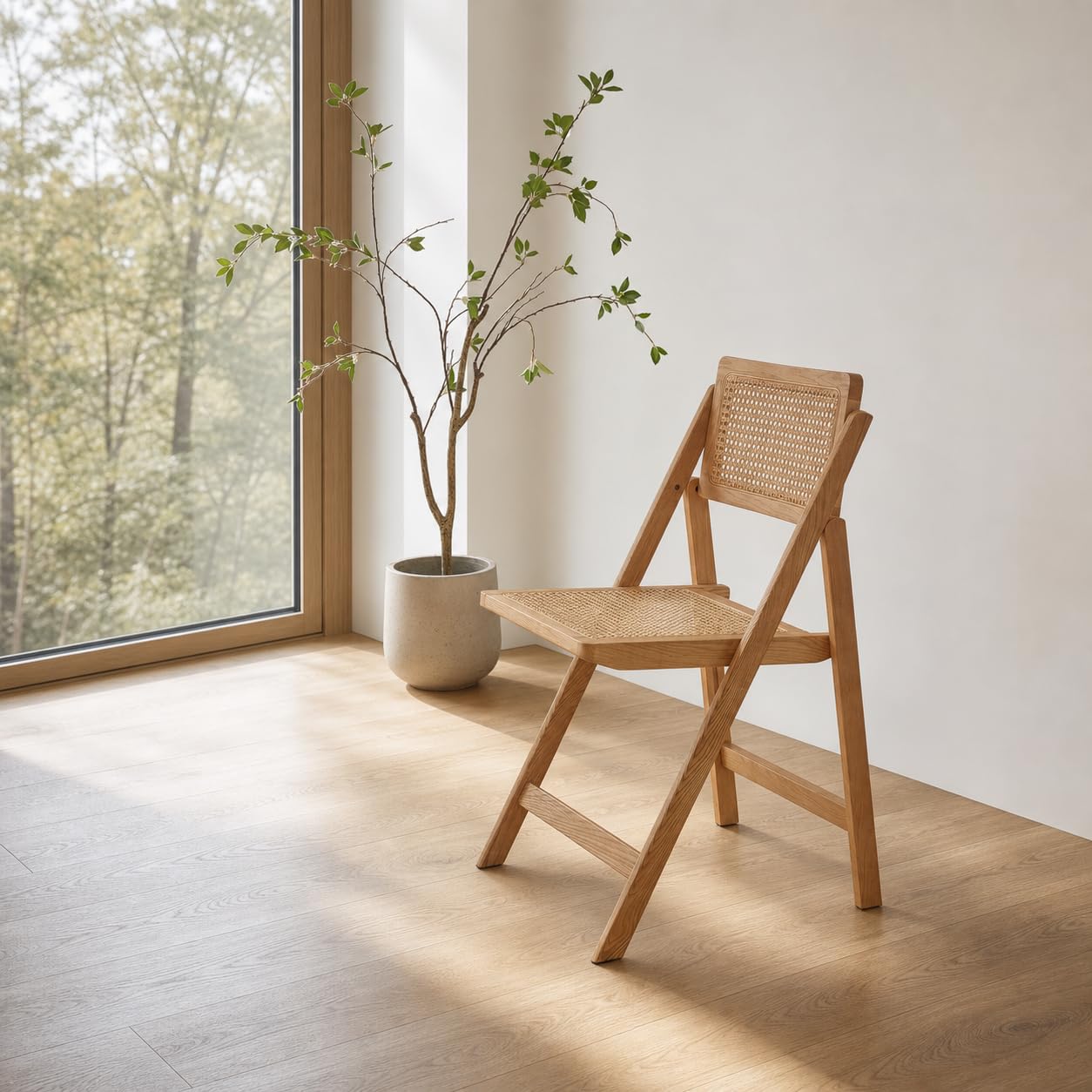 FSC® Klappstuhl aus Holz und Wiener Geflecht/Holzstuhl mit Rattan/Holzklappstuhl für Esszimmer/Campingstuhl| Natural Farbe