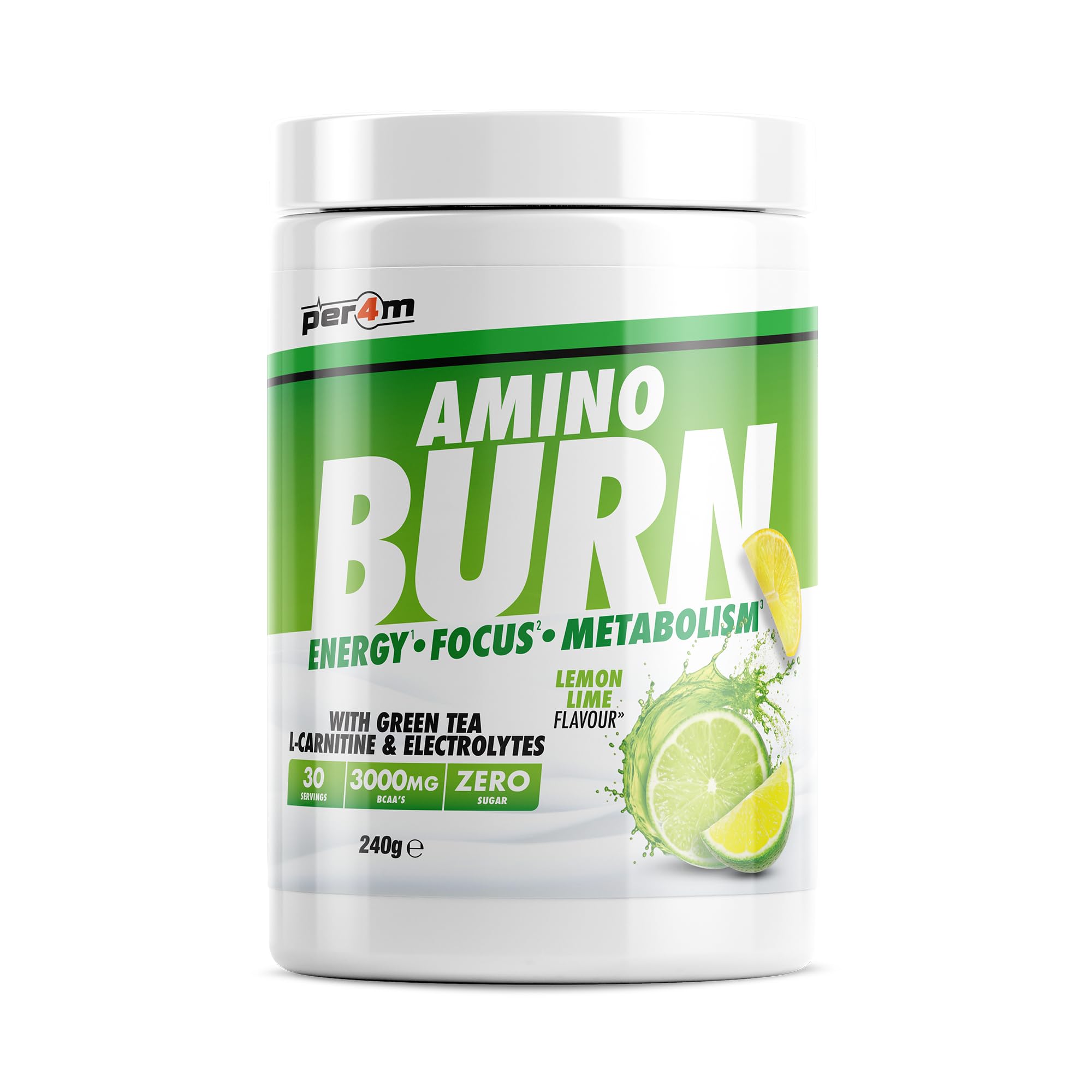 Per4m Amino Burn Powder | L-Carnitine, Cayenne, Green Tea, Pine Bark Extract & Caffeine | Increases Alertness & Attention | Suitable for Vegans | Sugar Free (240g, Lemon Lime)-image-27