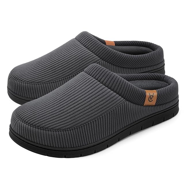VeraCosy VeraCosy Men's Durable Slippers Memory Foam Charcoal Dark Gray, 11-12 US