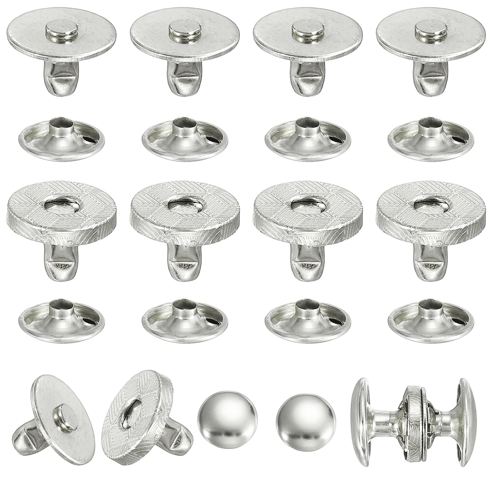 sourcing map 20 Sets Magnetic Snap Buttons, 10 mm Round Snaps Closures with Cap, Clasp Stud Buttons Fasteners for Sewing Leather Purse Clothes DIY Craft, Silver Tone โ image 1