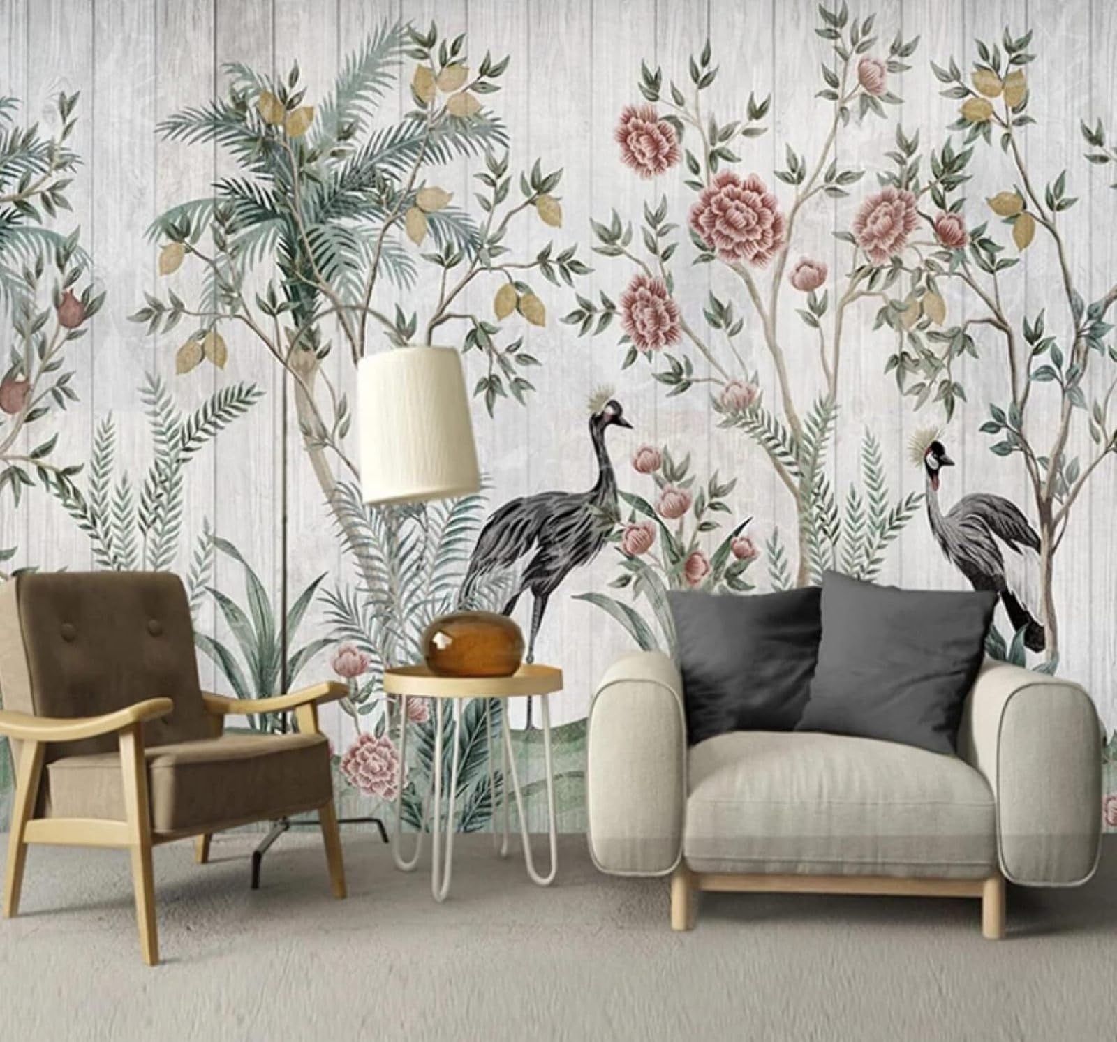 Xlming 300Cm×210Cm(B×H) Vintage Wood Grain Pastoral Flowers Birds 3D Wallpaper Luxury Home Dining Decor Paste Sofa Living Room The Wall For Bedroom Mural-300Cm×210Cm