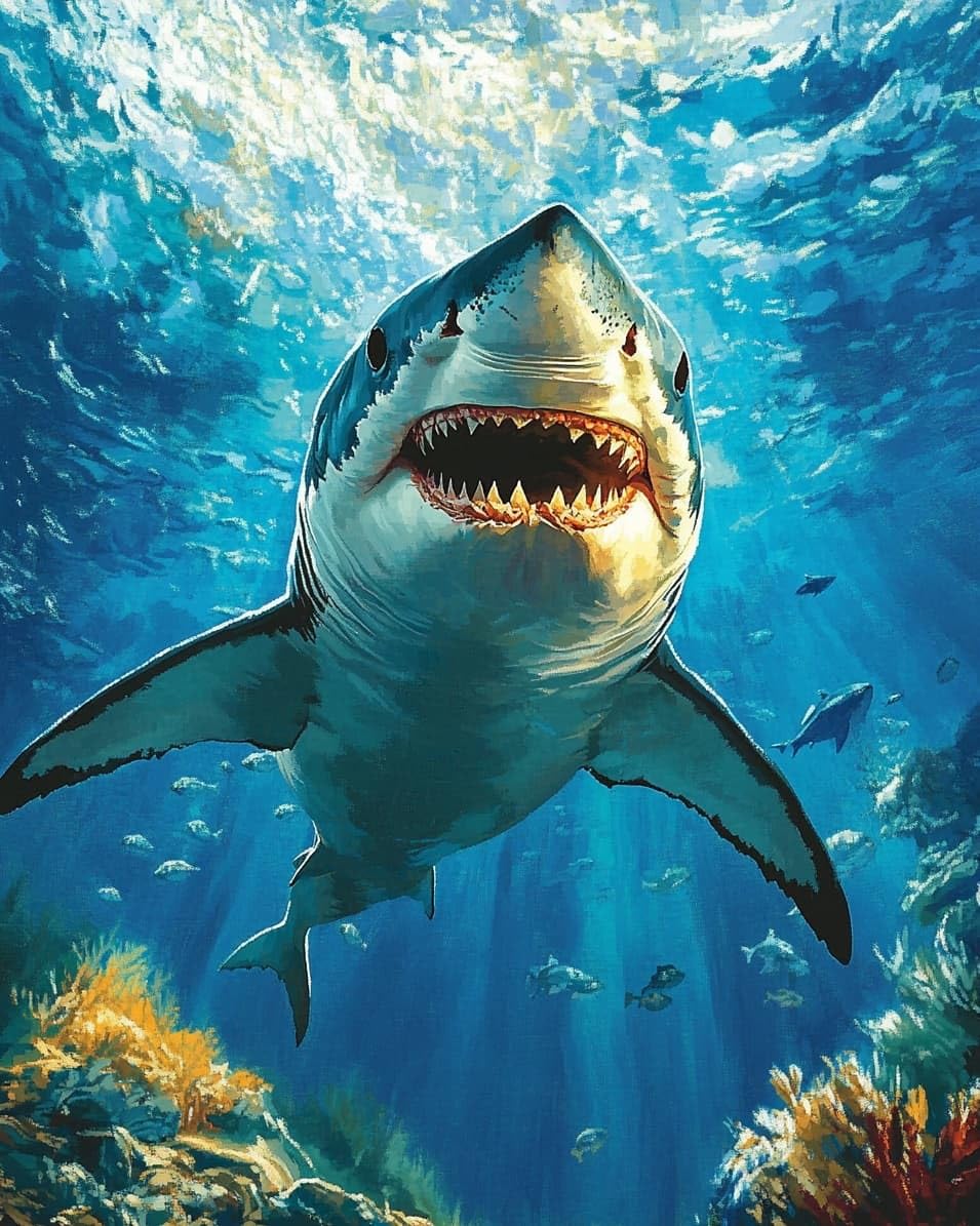 WallustrioaW Embroidery Cross Stitch Kits for Beginners,Animal Shark,Stamped Embroidery 11CT Needlework Kit DIY Artwork for Adults Girls Wall Decor,16x20in