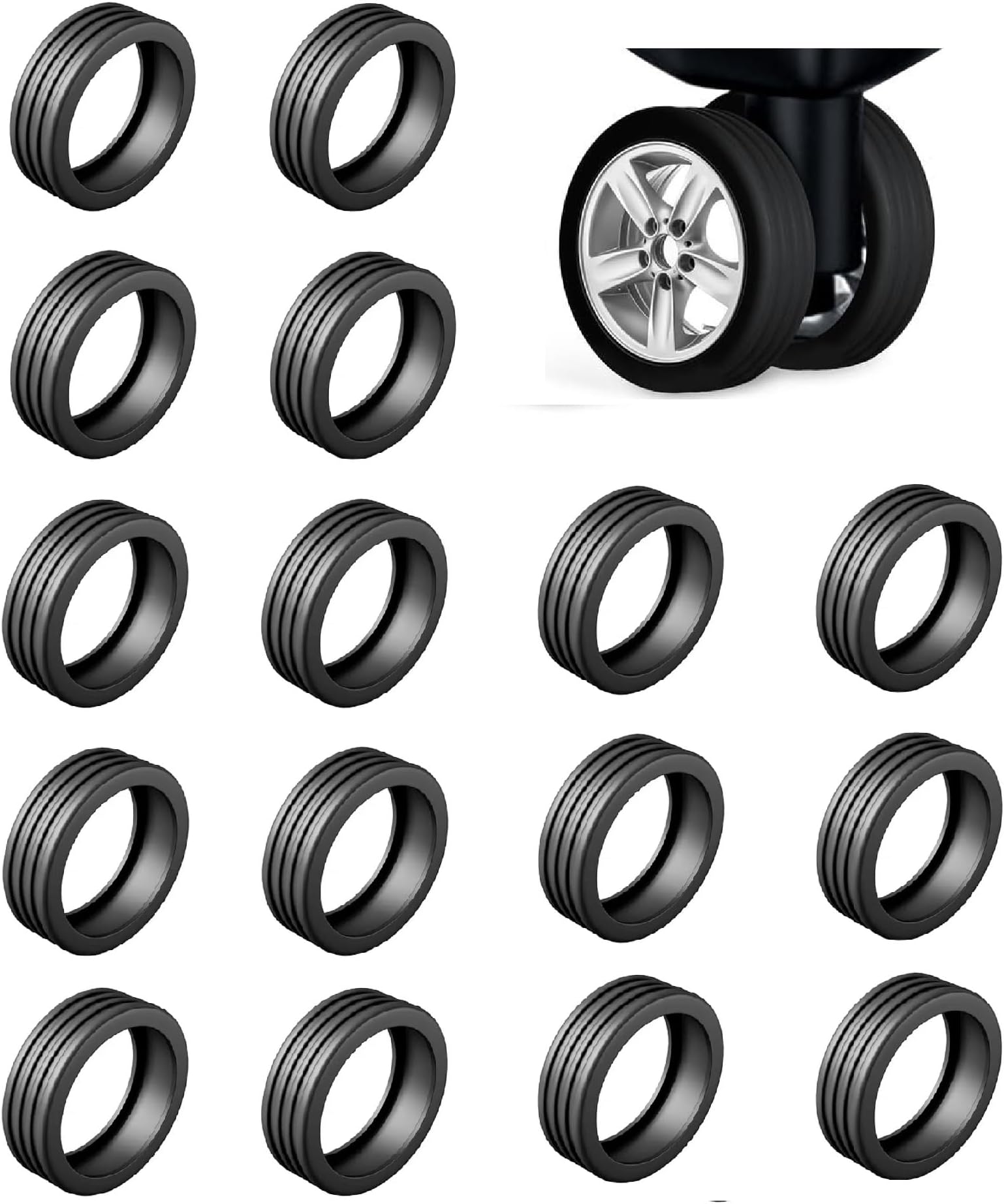 FABULWAY 16Pcs Luggage Wheel Covers, Luggage Suitcase Wheels Protector Covers, Luggage Caster Silicone Cover, Carry on Luggage Wheel Protective Covers for Most Luggage Wheel (BLACK)