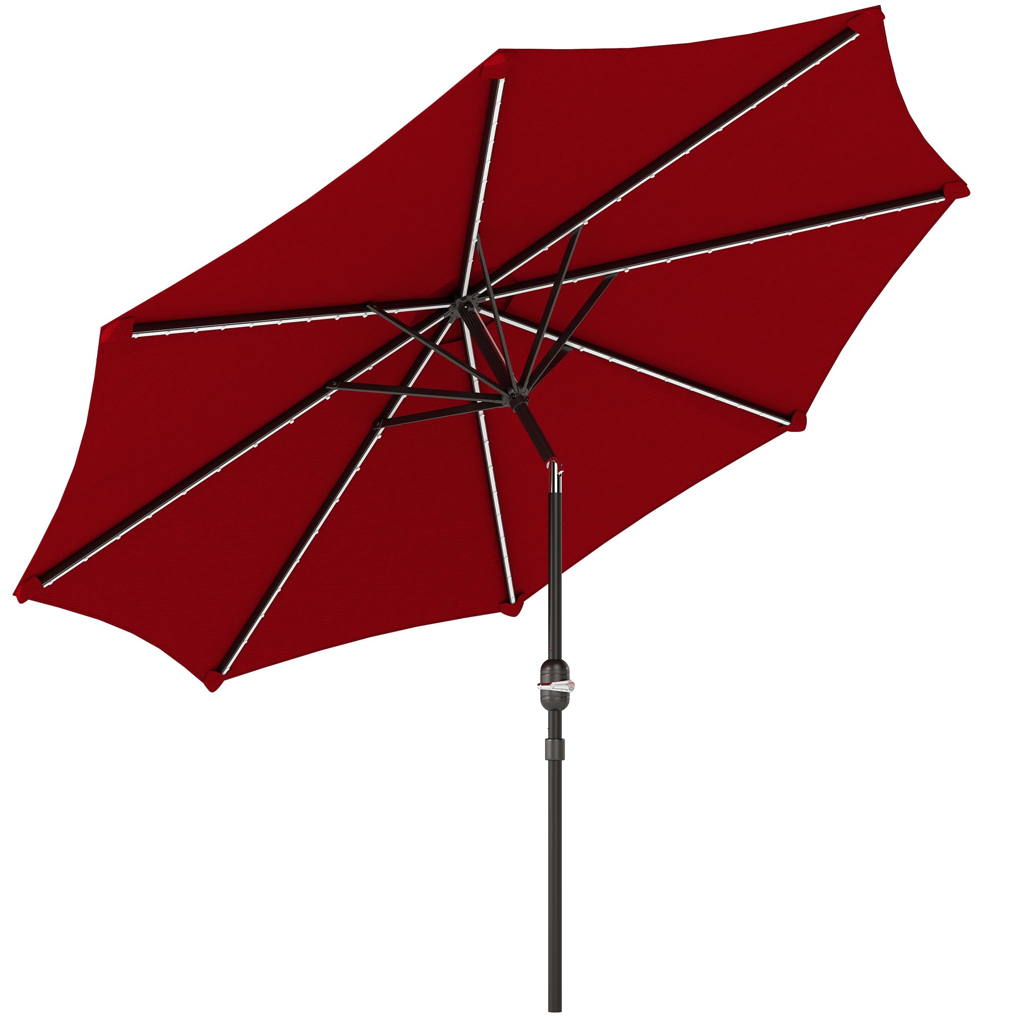 Outsunny Sombrilla Terraza Exterior con Luces LED Solares Ø292x252 cm Sombrilla de Jardín con Inclinación Ajustable hasta 45° Impermeable y Manivela Parasol para Patio Piscina sin Base