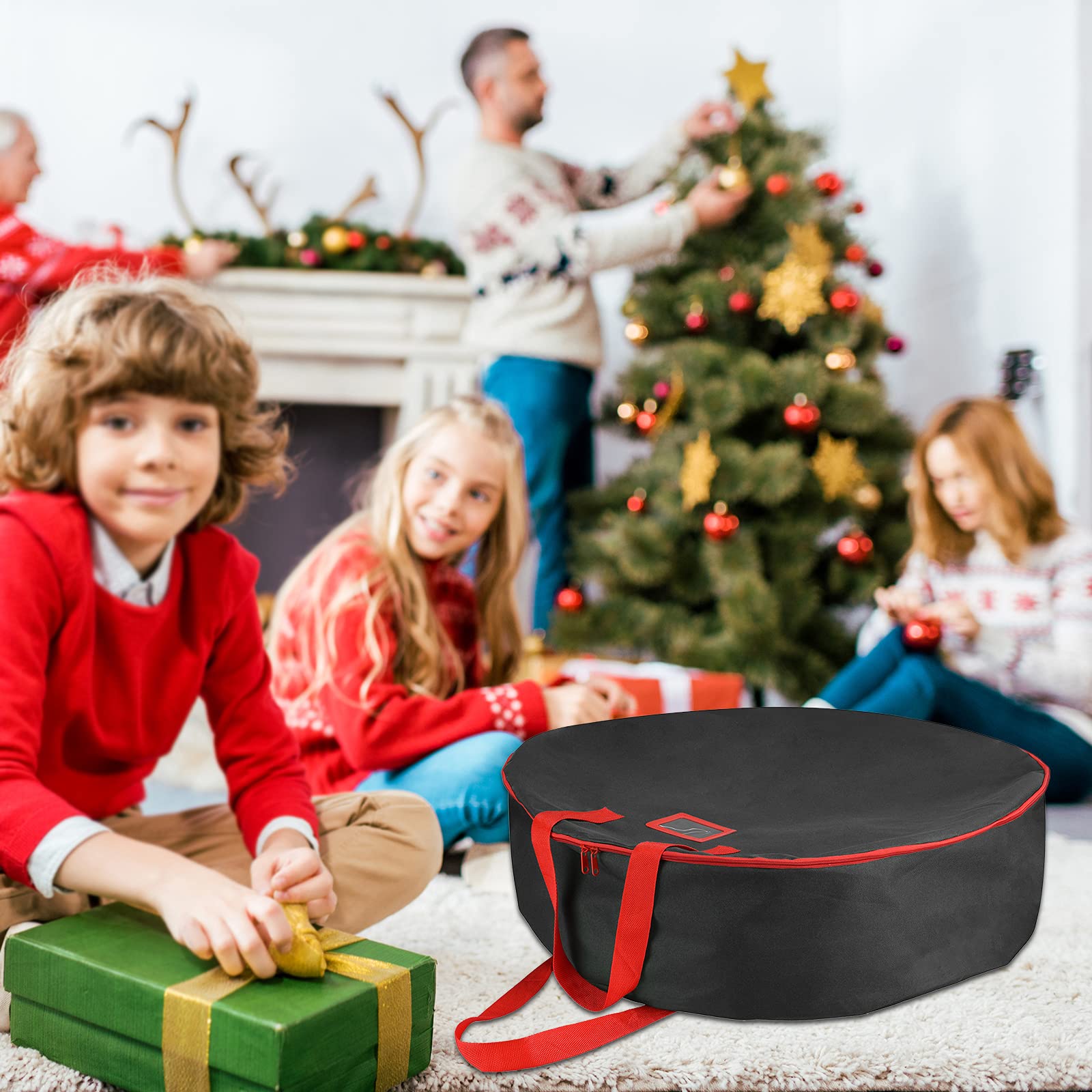 BFYDOAA Christmas Wreath Storage Bag,Wreath Storage Container Waterproof Dustproof Sturdy Handles Round Zippered Storage Bags for Wreaths Garland Christmas Tree Holiday Supplies (76x20cm)