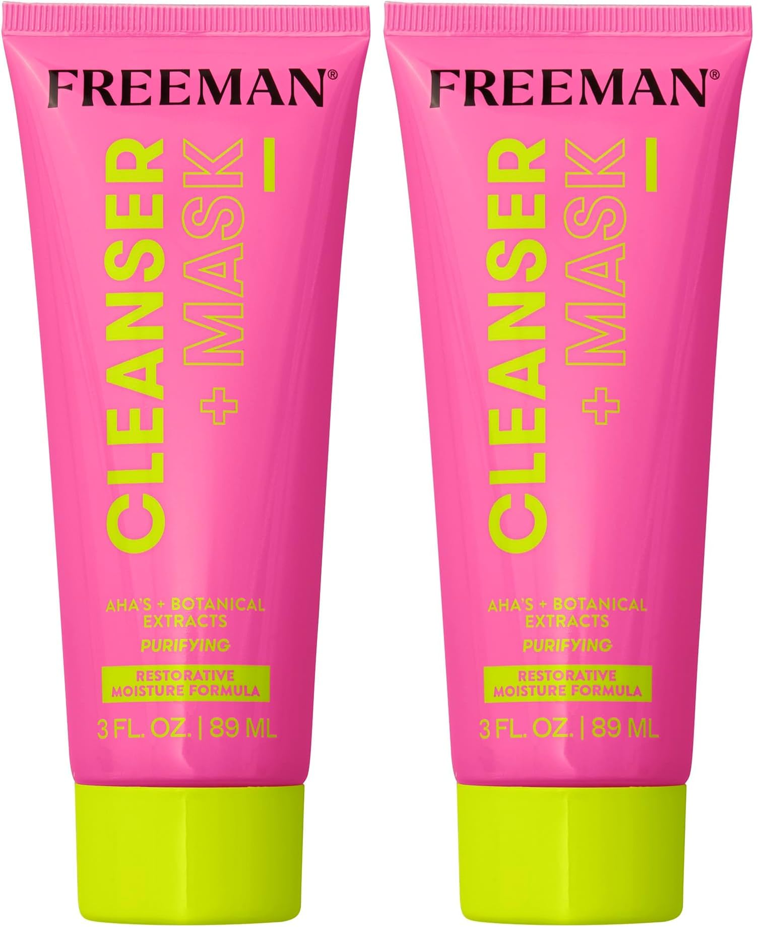 Freeman Restorative Facial Cleanser + Mask, Moisturizing & Purifying Cream-To-Foam Face Wash, Multipurpose Skincare to Deep Clean, AHA's & Botanical Extracts Face Mask, 3 fl.oz./ 89 mL Tube, 1 Count